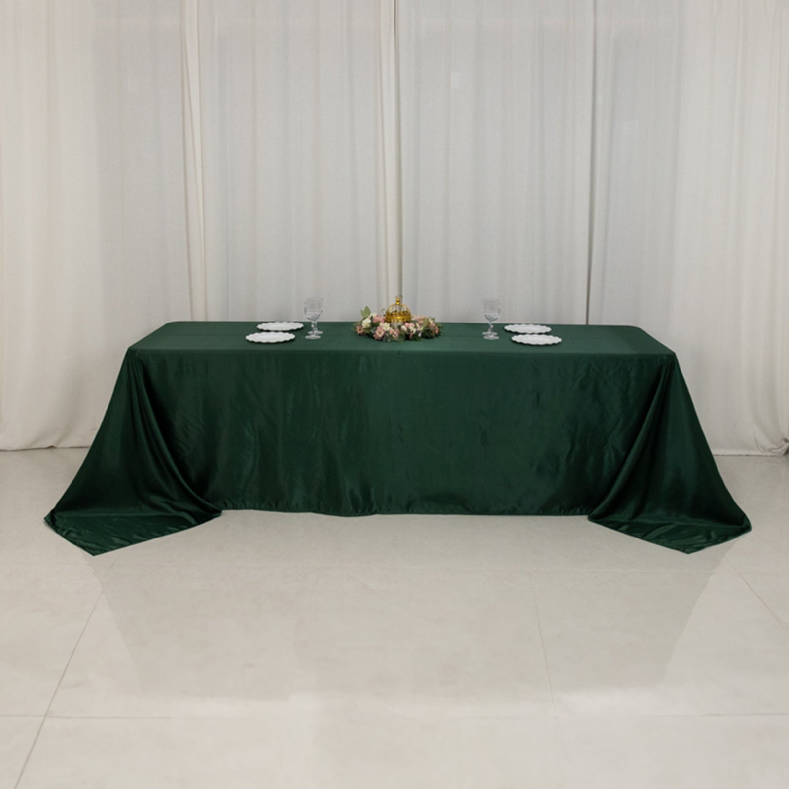 Lamour Satin 90x156 Rectangle Tablecloth Hunter Emerald - Luxurious, Soft Seamless Table Cover