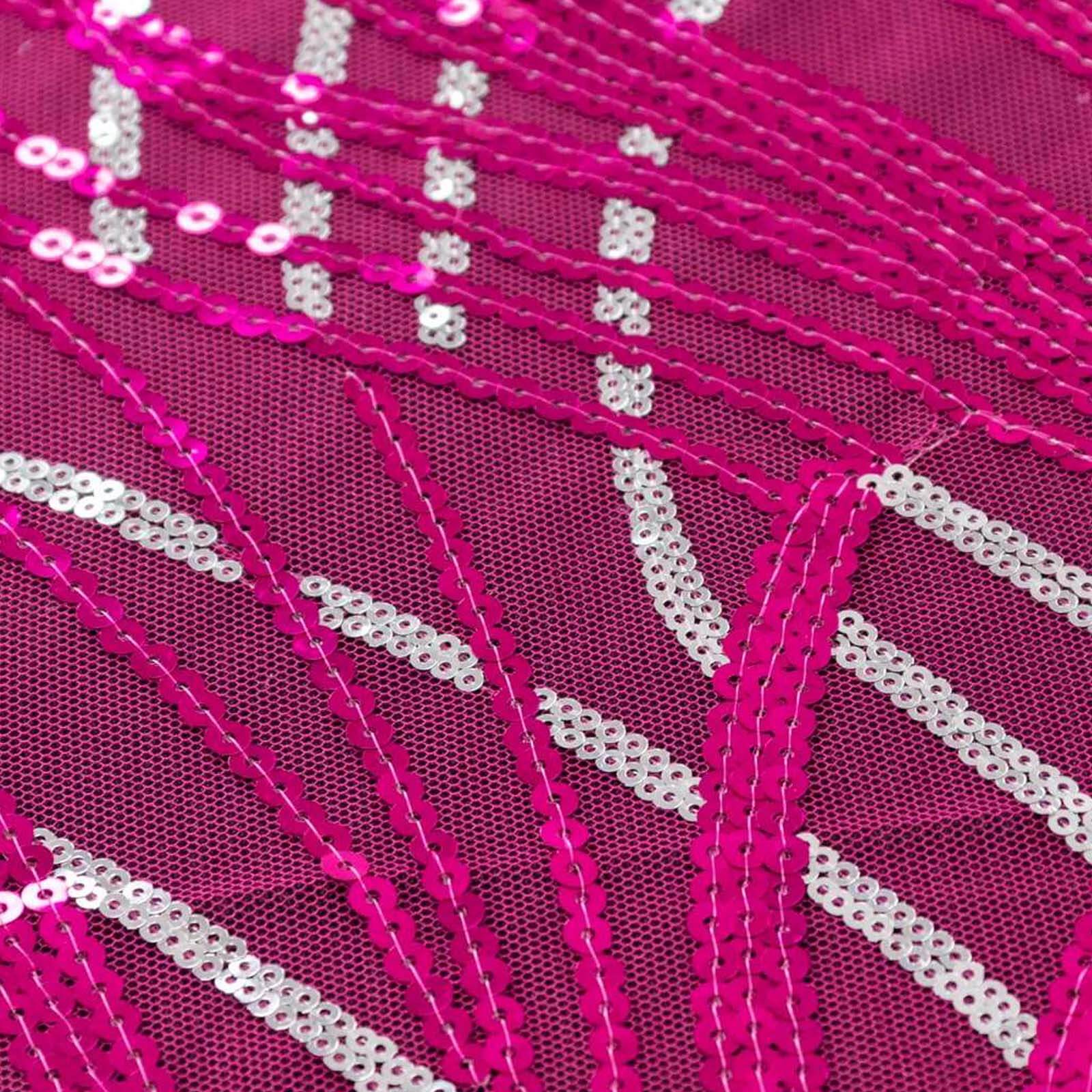 Sequin Mesh 20x20 Napkin Fuchsia Silver - Wave Embroidered Reusable Napkin