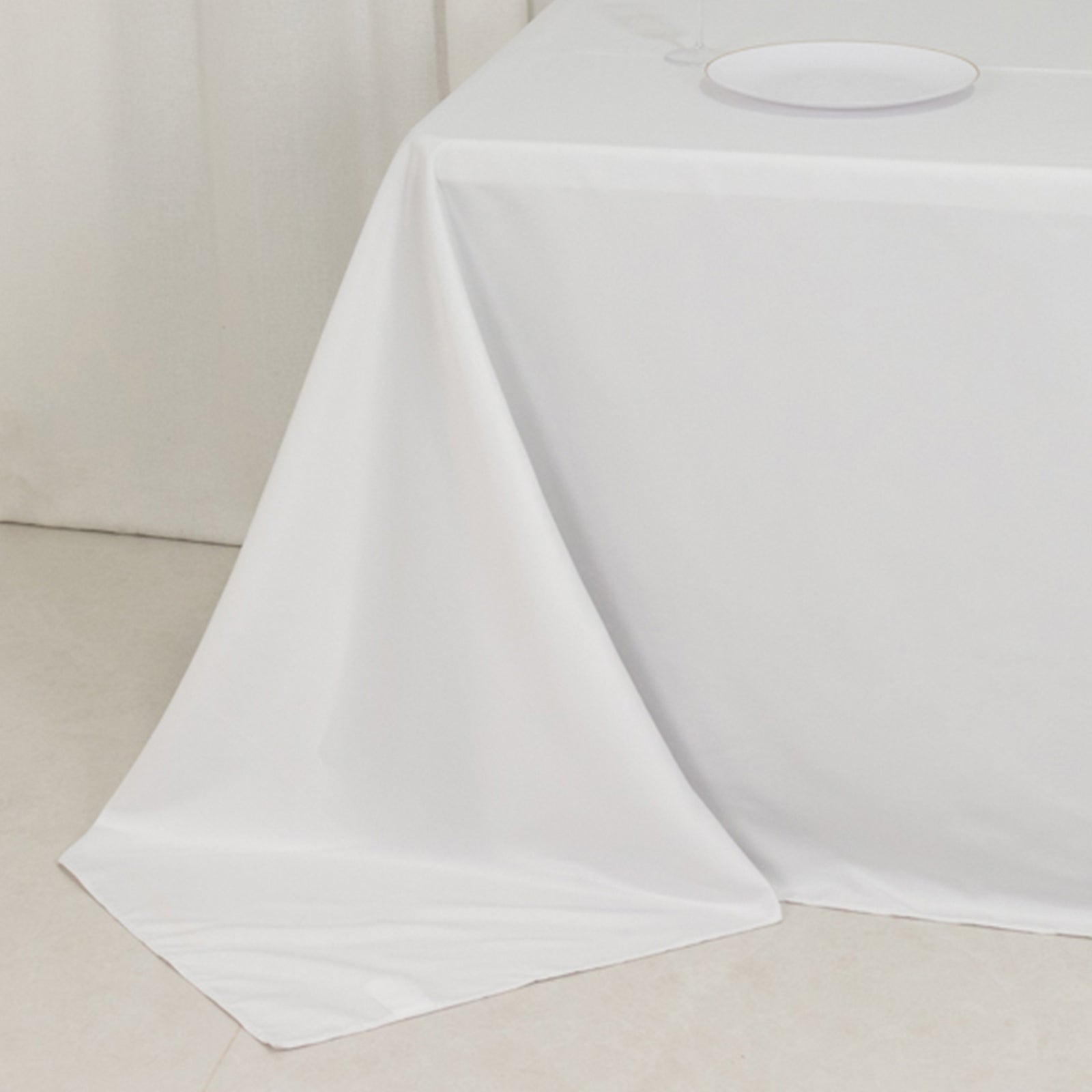 Fire Retardant Premium Polyester 90x132 Rectangular Tablecloth White - Stylish High-Performance Seamless Table Cover for Large Gatherings