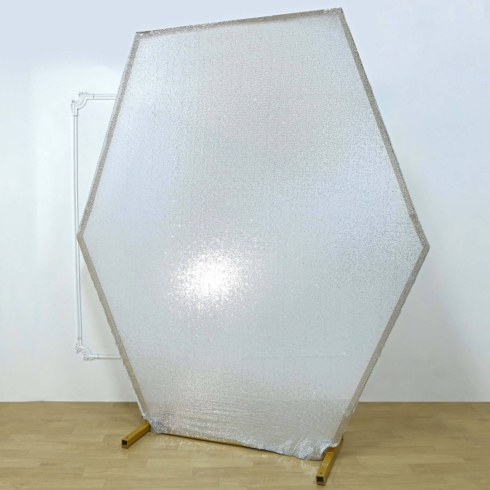 8ftx7ft Metallic Silver Shiny Sequin Hexagon Backdrop Stand Cover, Shiny Sparkle 2-Sided Custom Fit Wedding Arch Cover