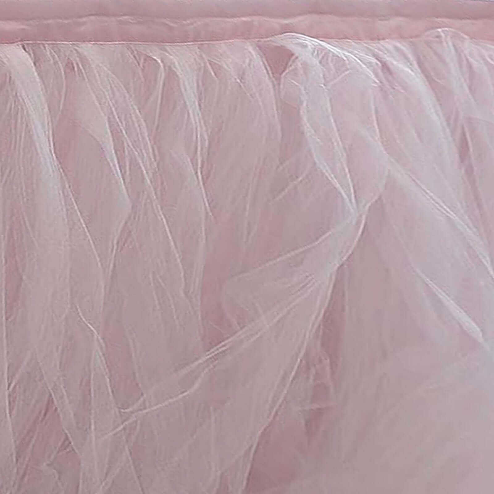 Tulle 17ft Table Skirt Blush - 4 Layer Pleated Tutu Table Cover