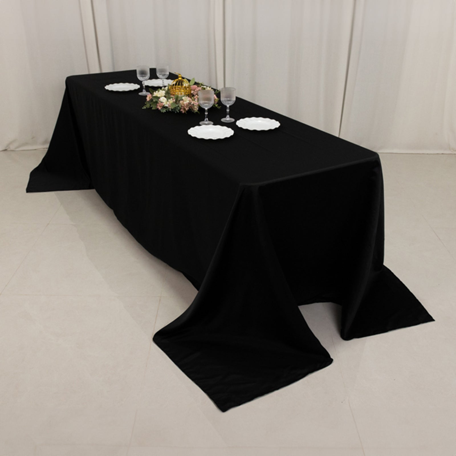 Lamour Satin 90x156 Rectangle Tablecloth Black - Luxurious, Soft Seamless Table Cover for Stylish Settings