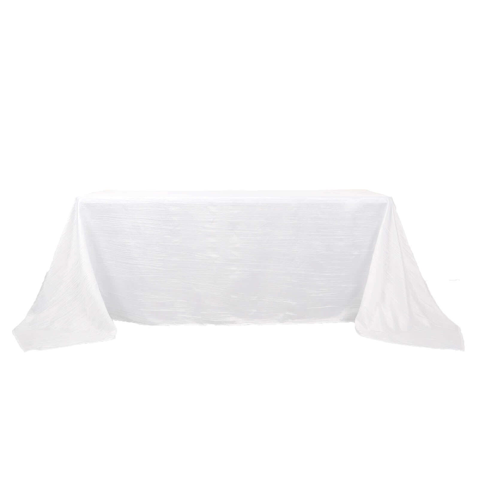 Taffeta 90x132 Rectangle Tablecloth White - Seamless Accordion Crinkle Design for Sophisticated Gatherings