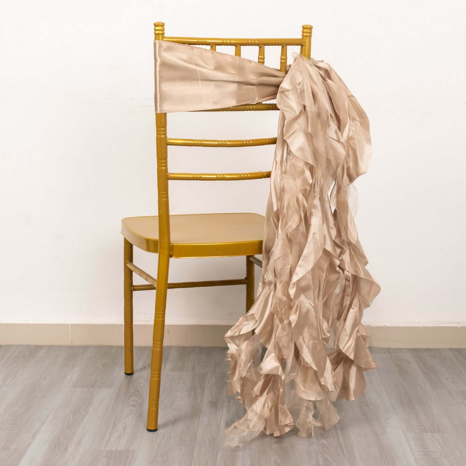 5 Pack Chiffon Satin Chair Sashes Nude - Easy to Install Ruffled Curly Willow