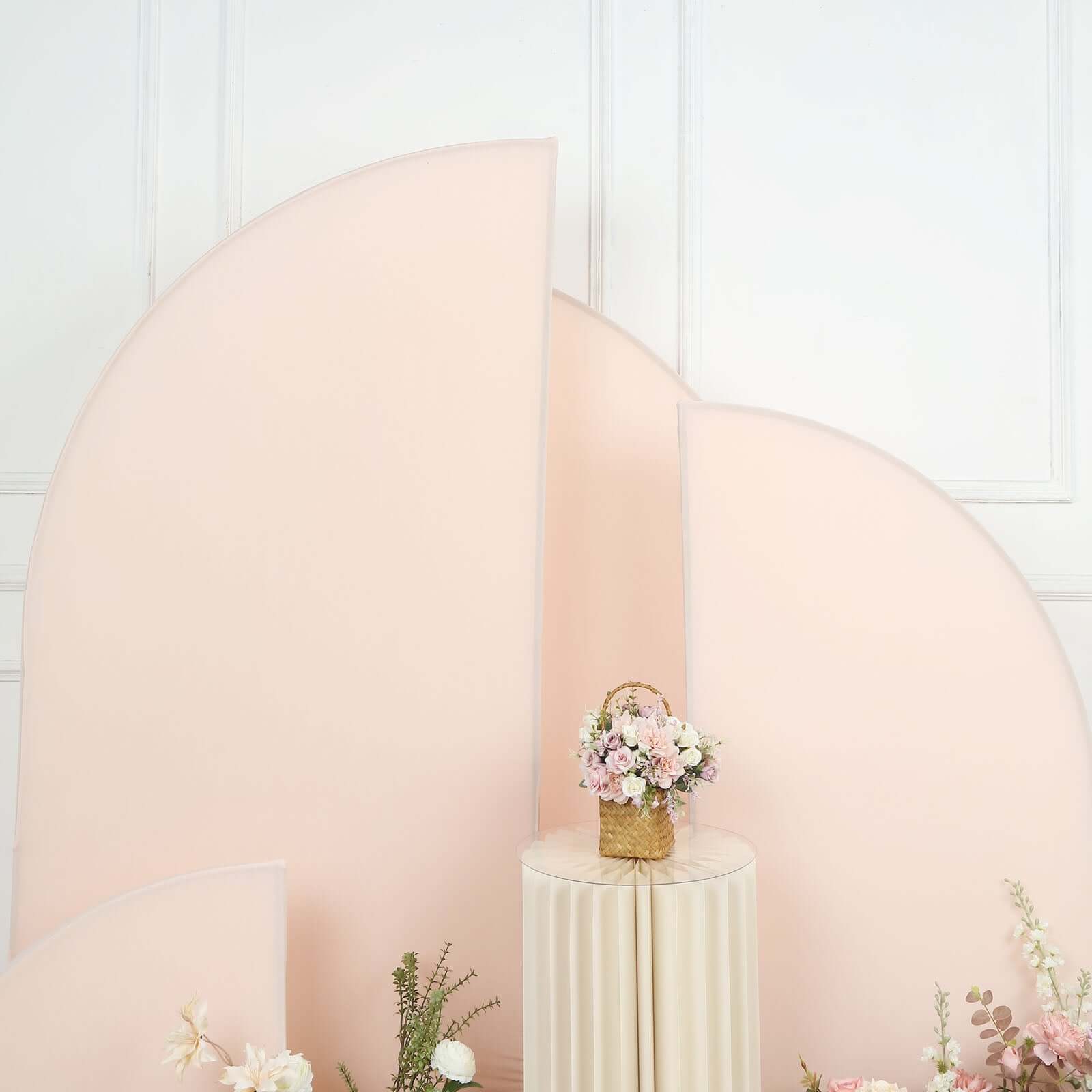 Set of 4 Matte Blush Spandex Half Moon Chiara Backdrop Stand Covers, Custom Fitted Wedding Arch Covers - 2.5ft,5ft,6ft,7ft