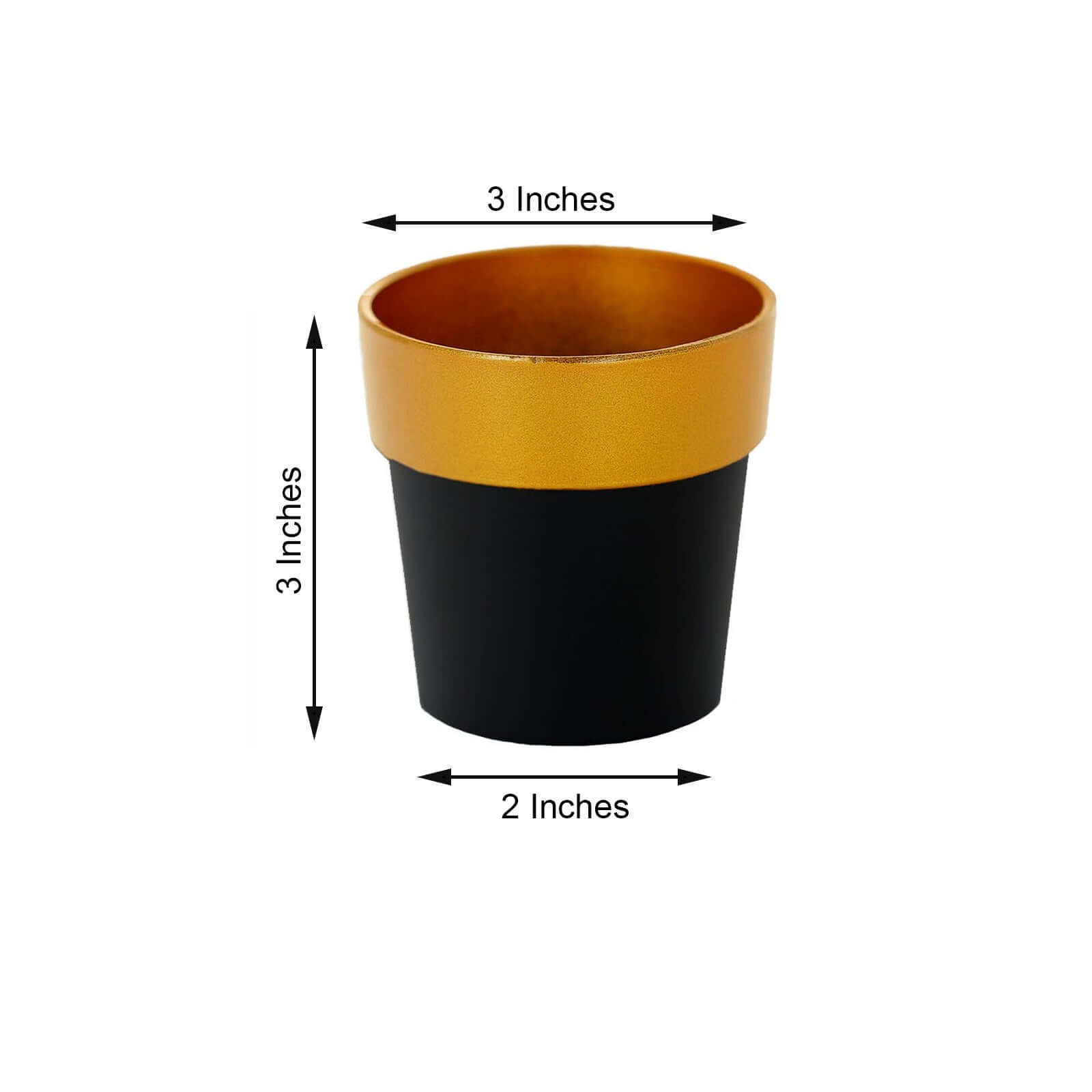 3-Pack Flower Plant Pots Small Design Black with Gold Rim - Plastic Indoor Decorative Planters 3