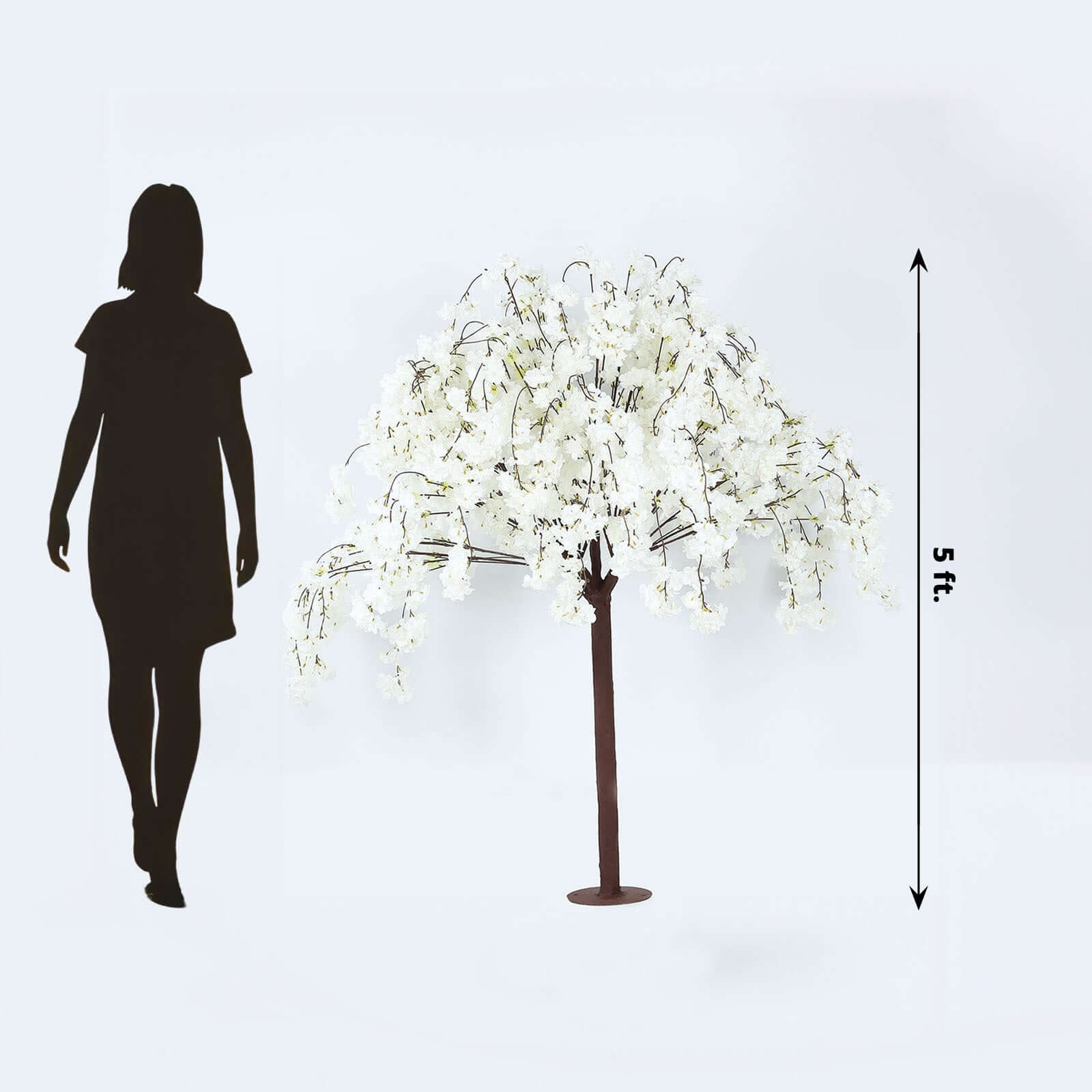 Silk Artificial Cherry Blossom Tree White - Realistic Faux Indoor Sakura Flowers Wishing Tree with Detachable Metal Base for Gardens Parties & Receptions 5ft