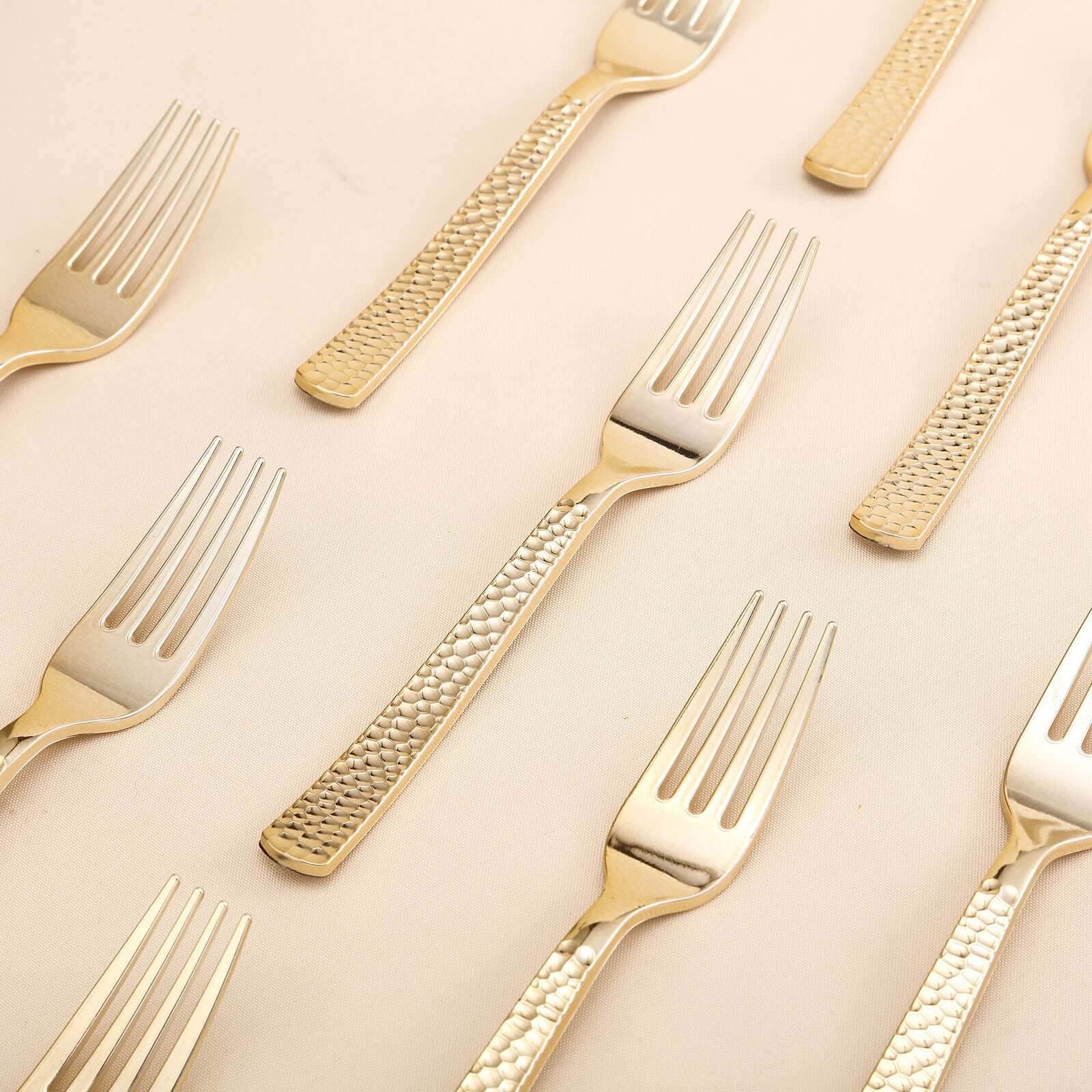 24-Pack Plastic Forks with Hammered Style Gold - Heavy Duty Disposable Silverware 7