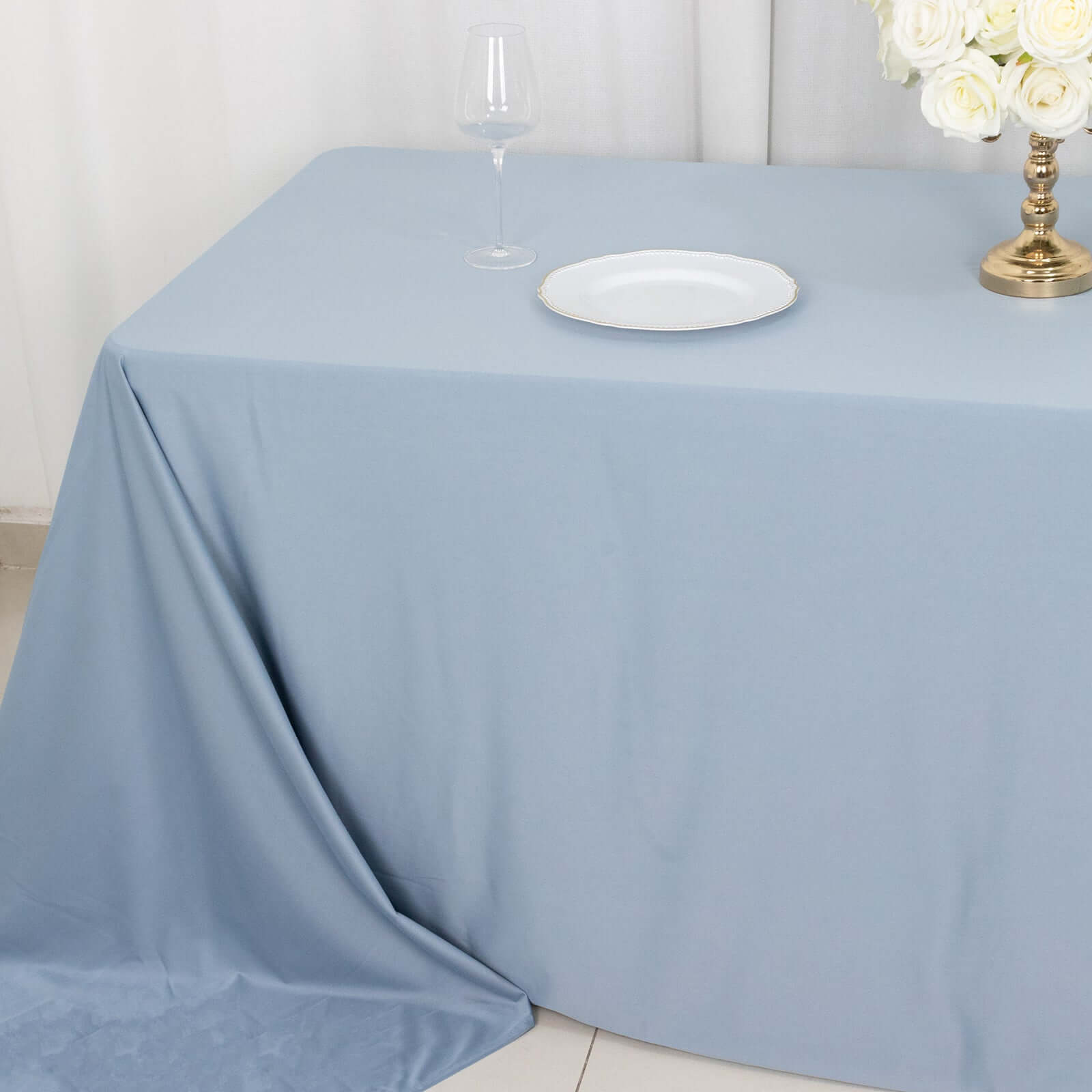 Premium Scuba Rectangular 90x156 Tablecloth Dusty Blue - Wrinkle Free, Stain Resistant & Seamless Table Cover