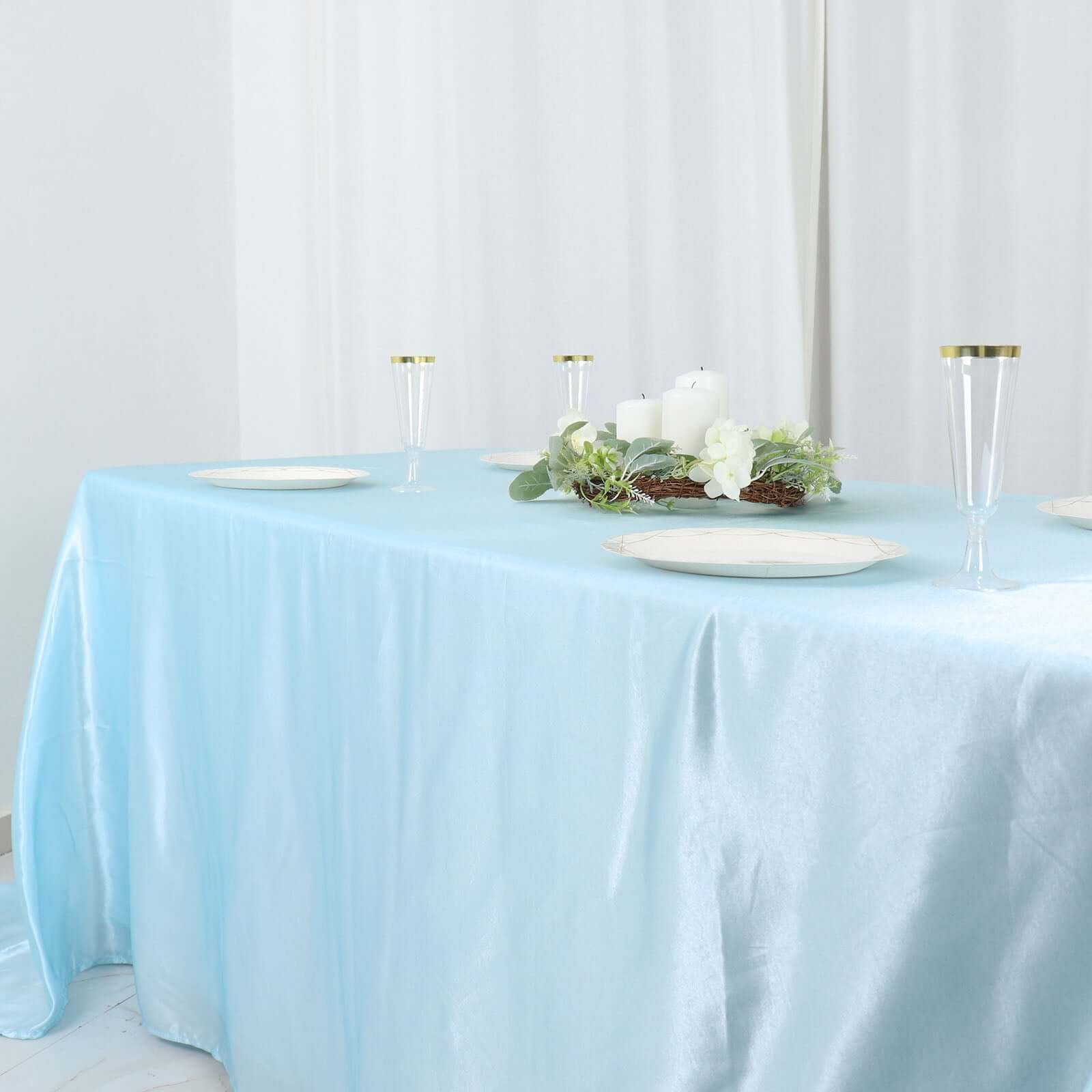 Satin Rectangular 90x132 Tablecloth Light Blue Satin - Seamless Table Cover