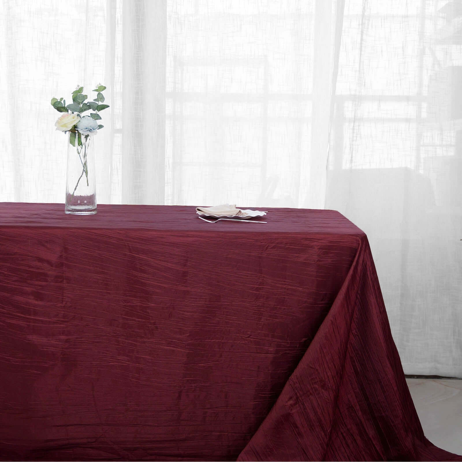 Taffeta 90x156 Rectangle Tablecloth Burgundy - Accordion Crinkle Seamless Table Cover