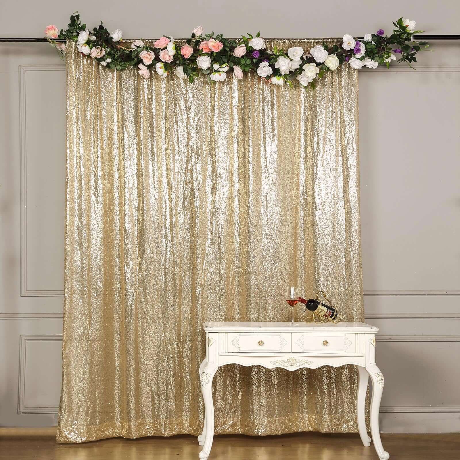 8ftx8ft Champagne Sequin Event Curtain Drapes, Backdrop Event Panel