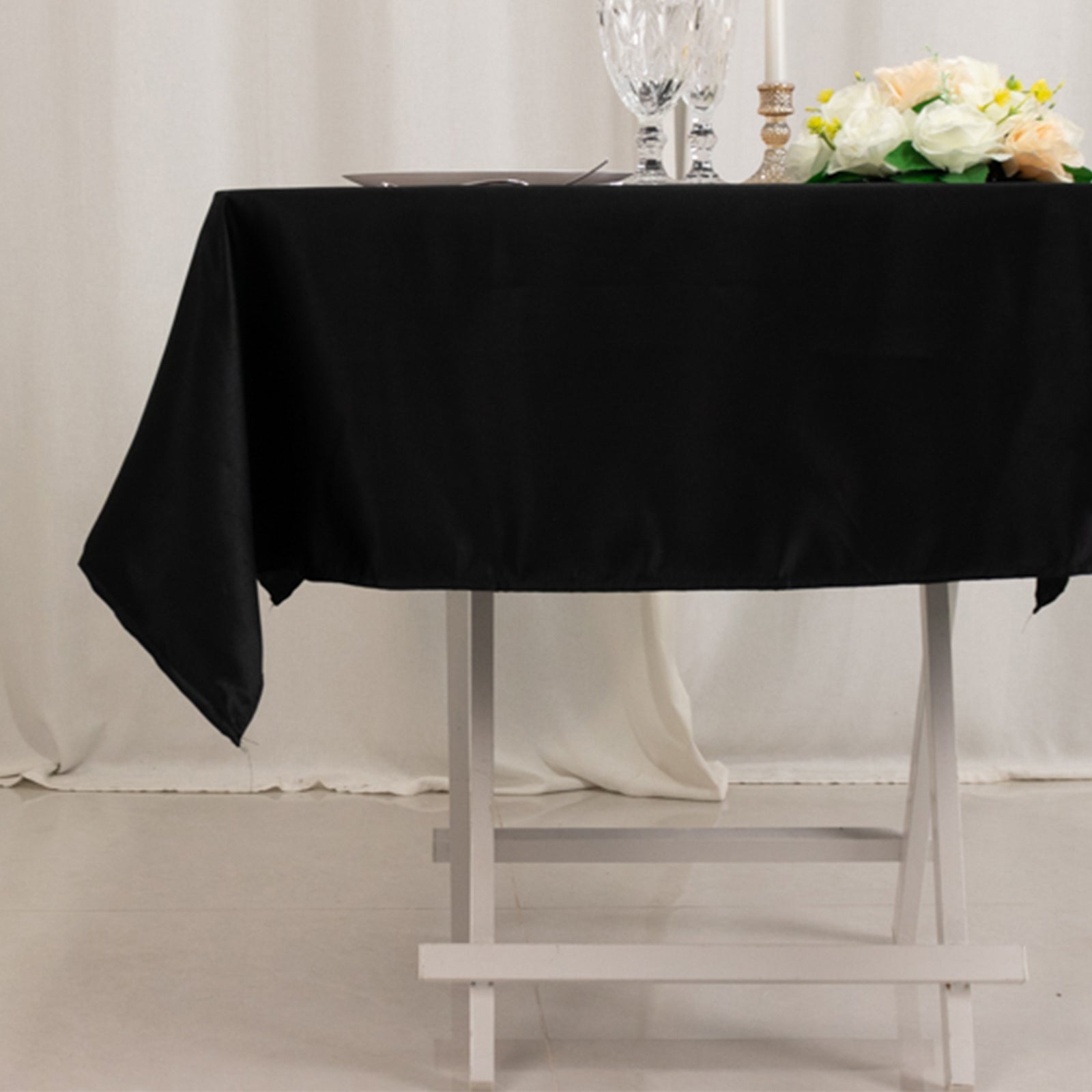 Lamour Satin 54x54 Square Tablecloth Black - Durable & Silk-Like Table Cover for Weddings & Parties