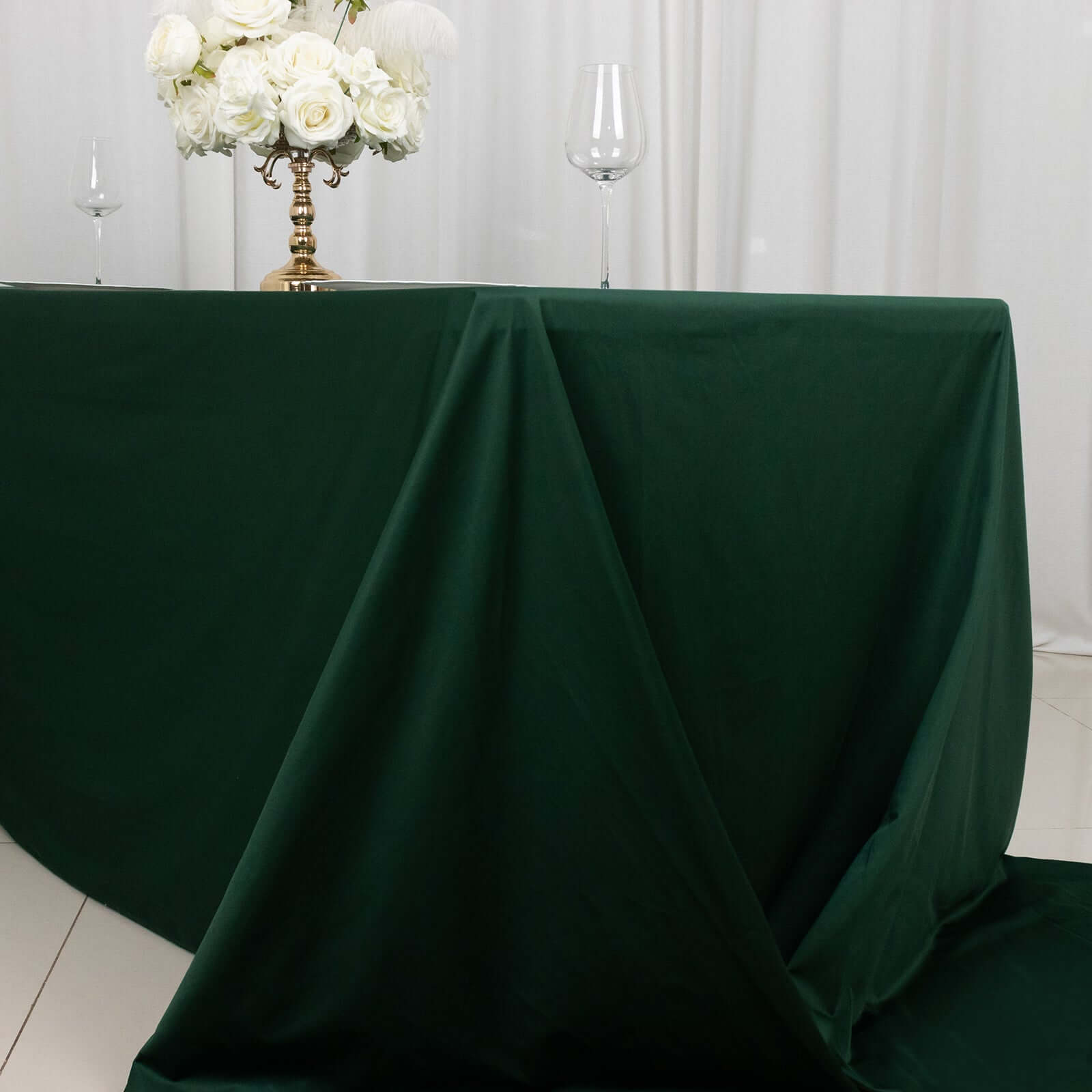 Premium Scuba Rectangular 90x156 Tablecloth Hunter Emerald Green - Wrinkle Free, Stain Resistant & Seamless Table Cover