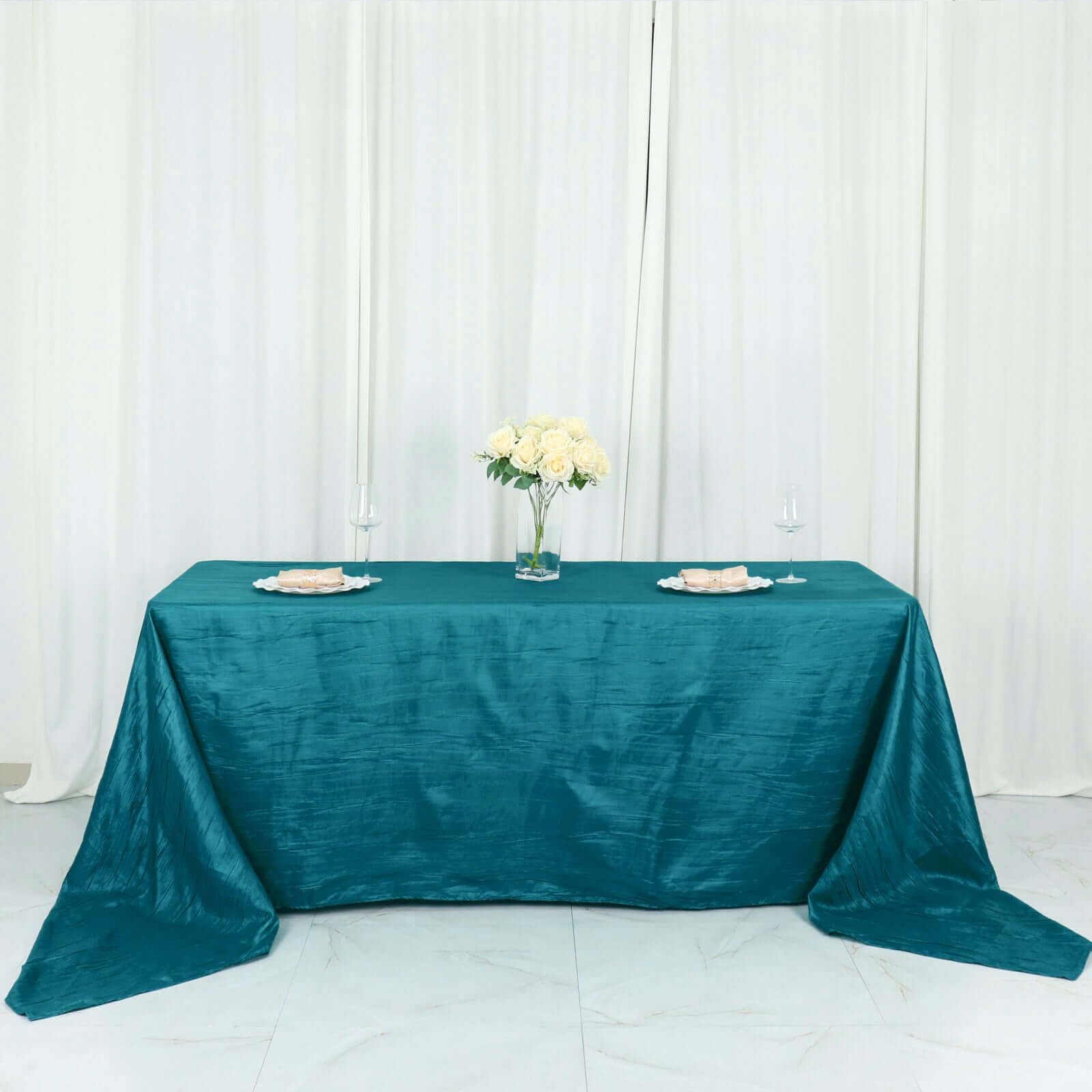 Taffeta 90x156 Rectangle Tablecloth Teal - Accordion Crinkle Seamless Table Cover