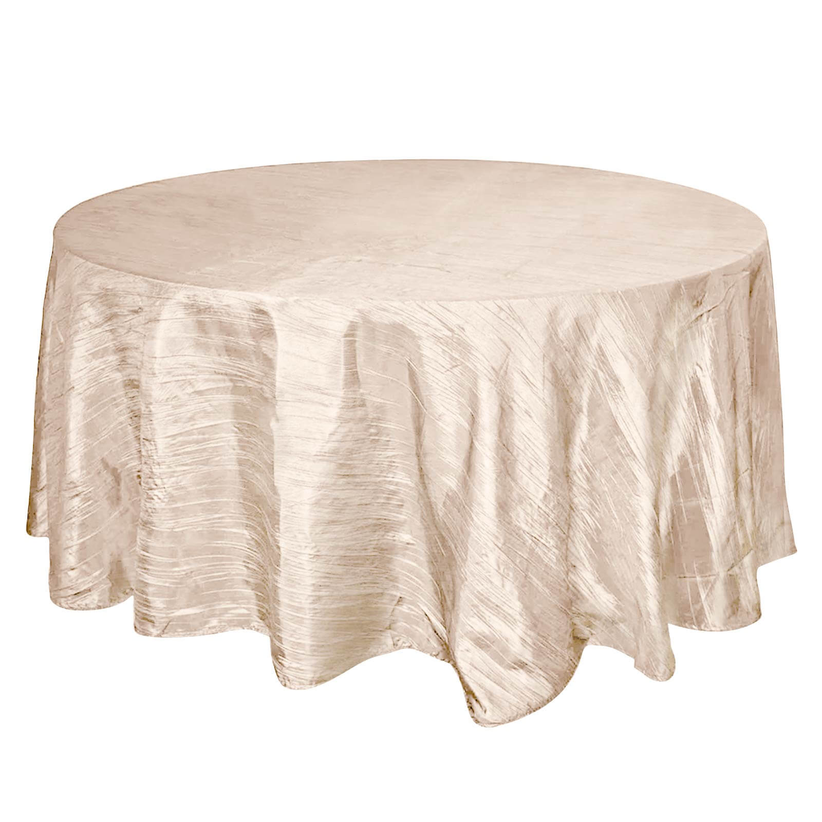 Taffeta 120 Round Tablecloth Beige - Seamless Accordion Crinkle Table Cover