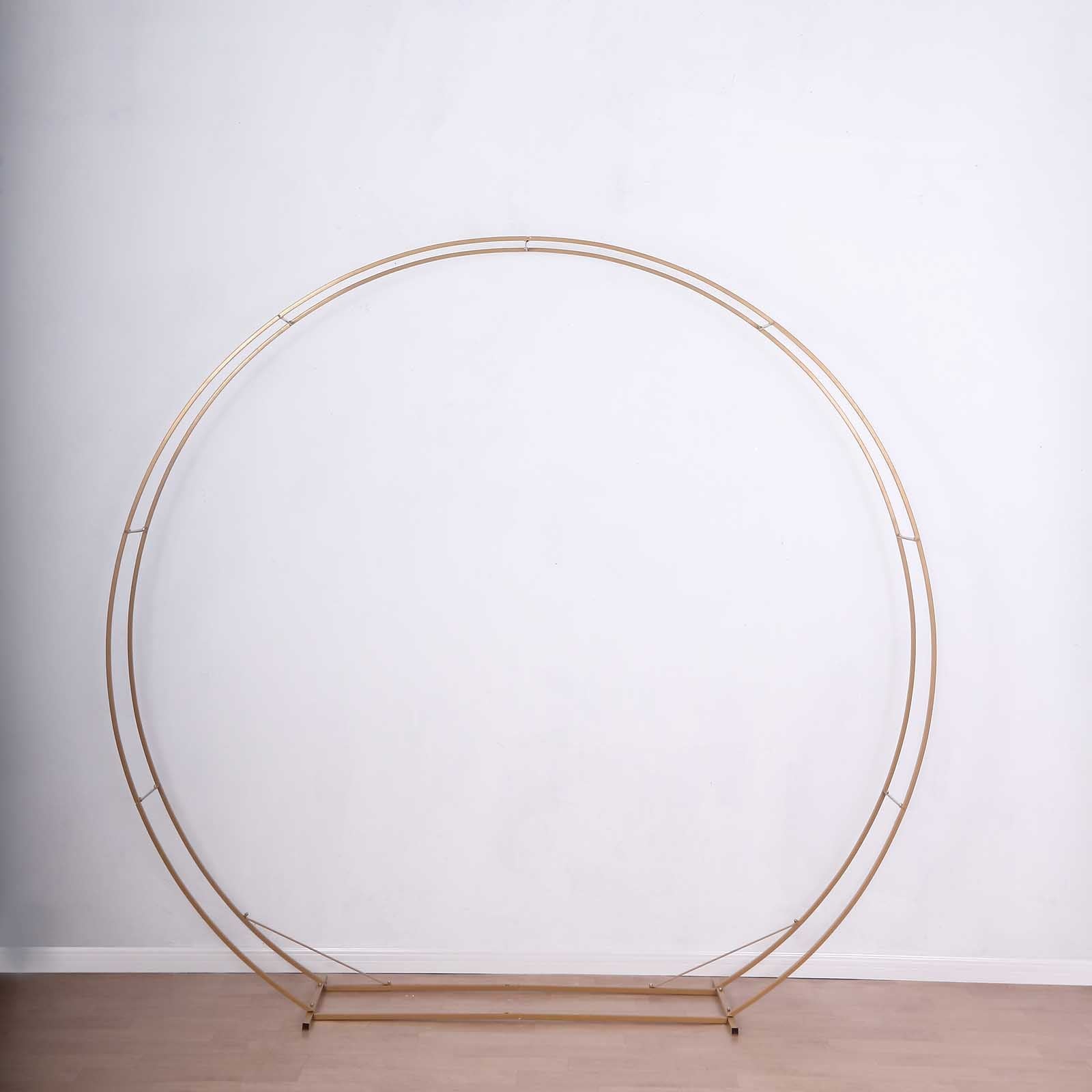 7.5ft Heavy Duty Gold Metal Round Wedding Arbor Floral Balloon Frame, Double Hoop Wedding Arch Photo Backdrop Stand