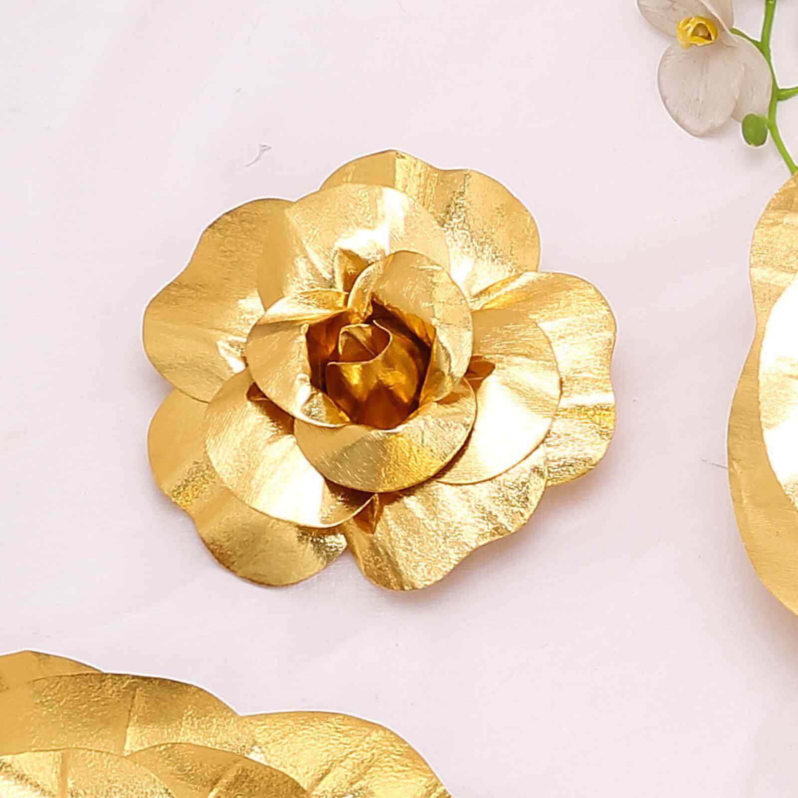 6 Pack 8 Metallic Gold Real Touch Artificial Foam DIY Craft Roses