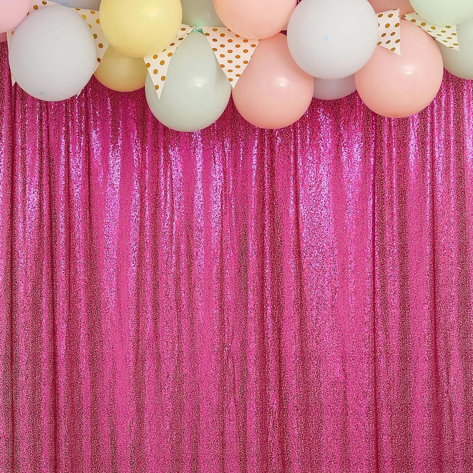 8ftx8ft Fuchsia Sequin Event Curtain Drapes, Backdrop Event Panel