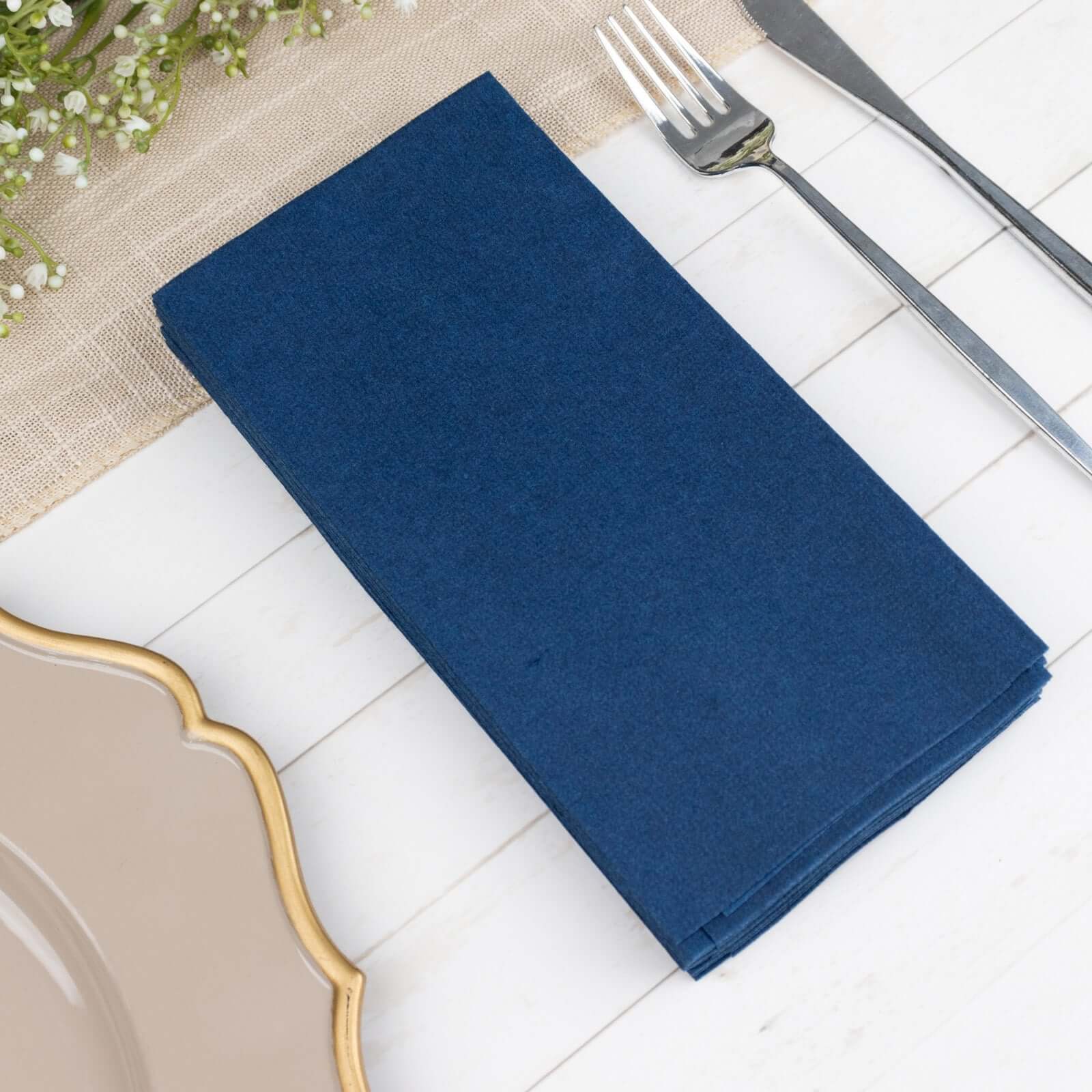 20-Pack Paper Linen-Like Napkins Navy Blue - Disposable Hygienic Airlaid Guest Towels 8.5x4