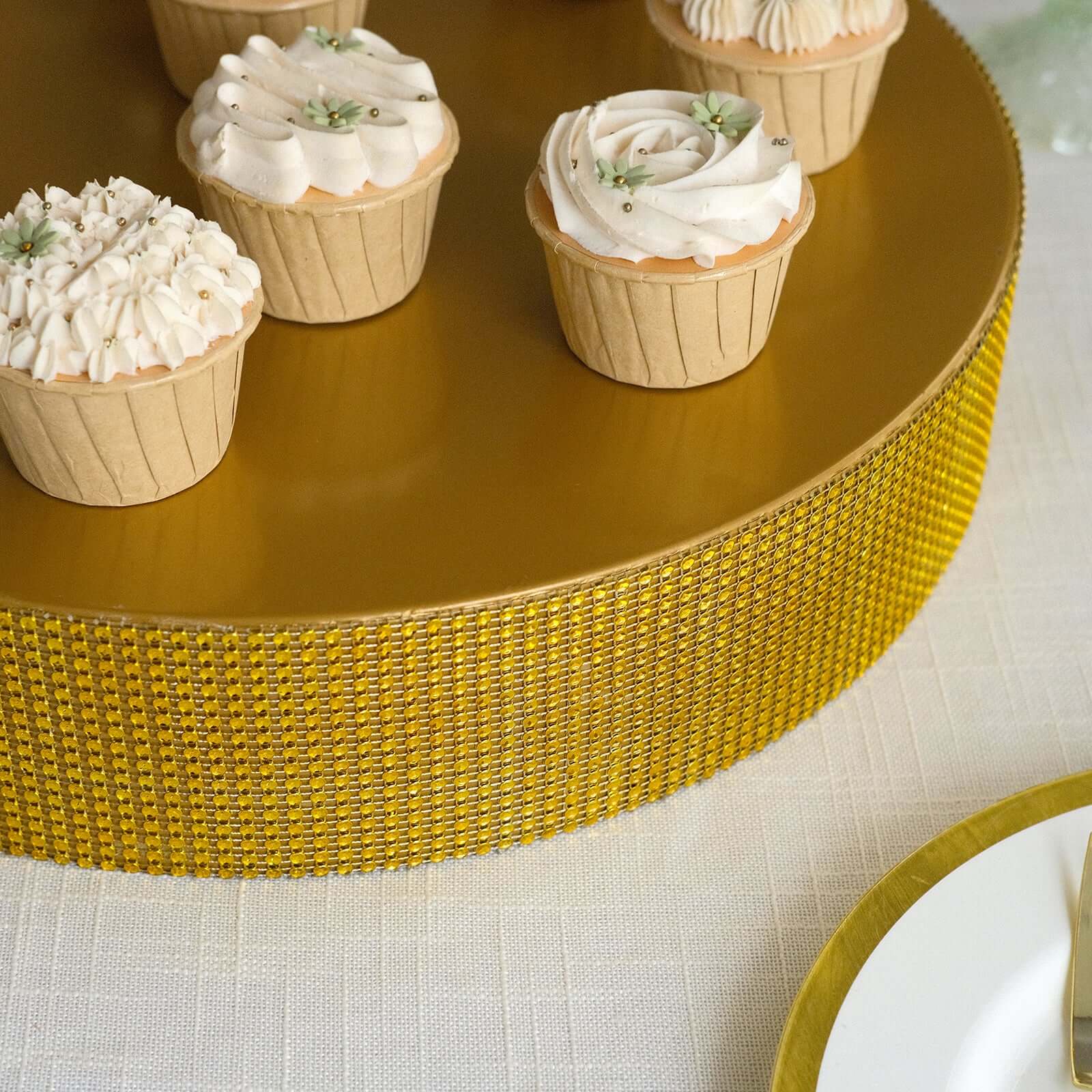 Metal Pedestal Cake Stand Round Design with Rhinestones Gold - Cupcake Holder and Dessert Table Centerpiece 16