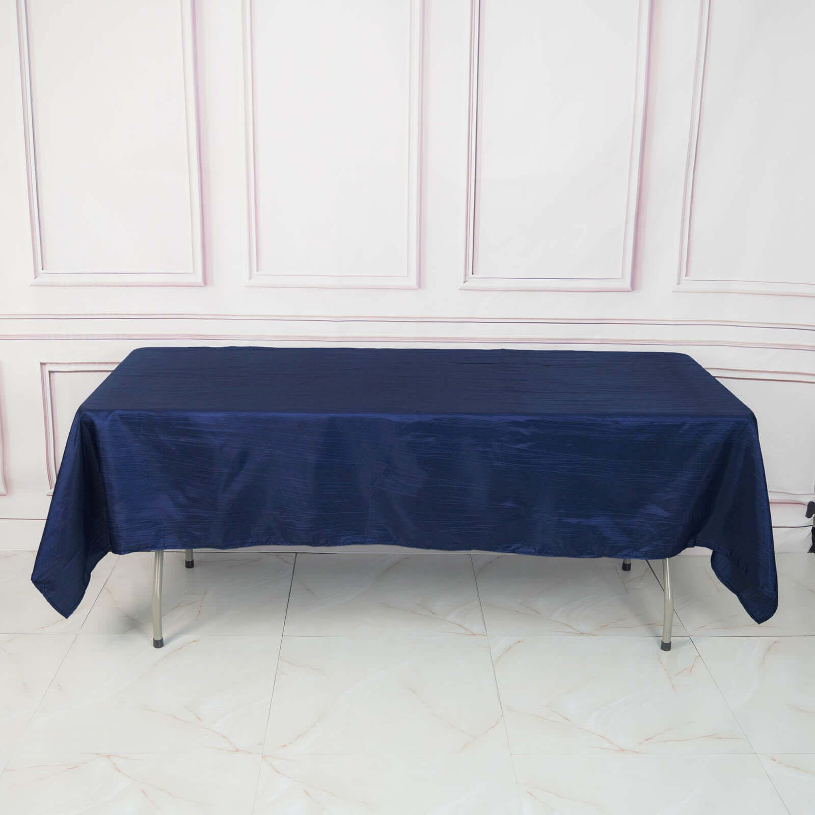 Taffeta 60x102 Rectangle Tablecloth Navy Blue - Accordion Crinkle Table Cover