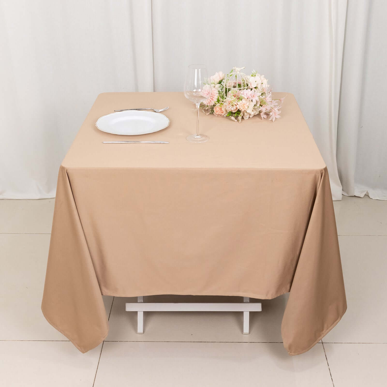 Premium Scuba Square 70x70 Tablecloth Nude - Wrinkle Free & Stain Resistant Table Cover