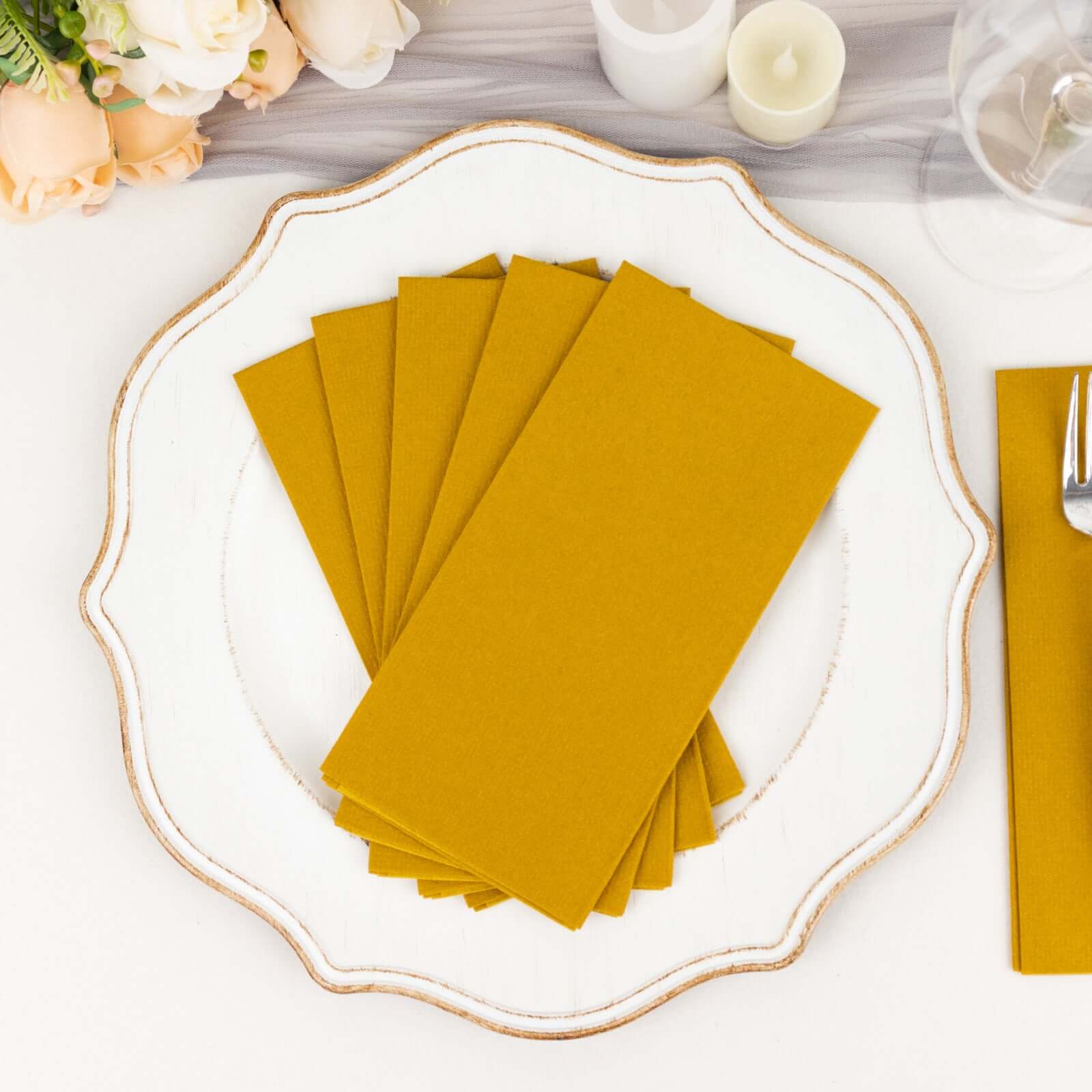 20-Pack Paper Linen-Like Napkins Gold - Disposable Hygienic Airlaid Guest Towels 8.5x4