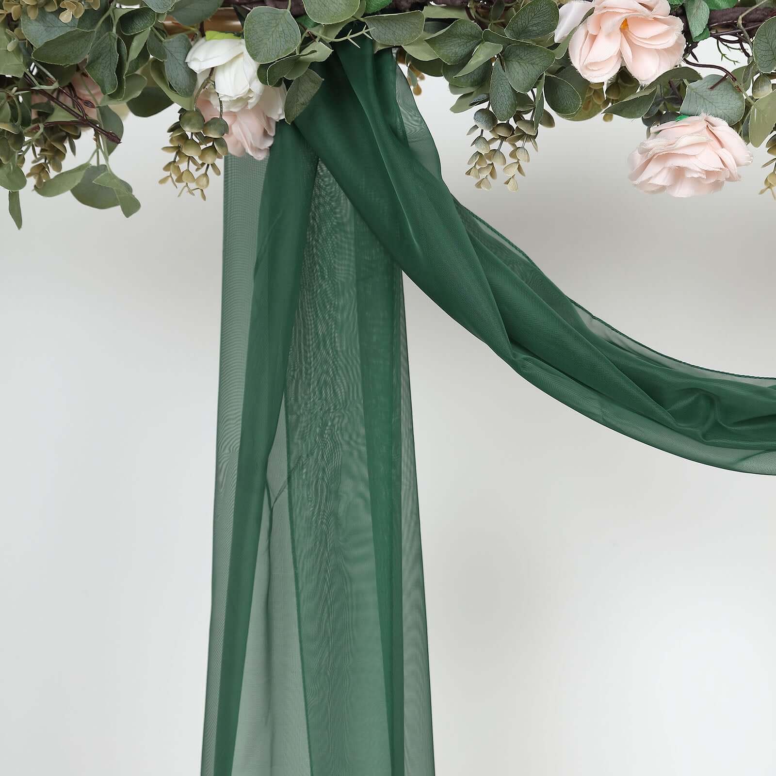 18ft Hunter Emerald Green Sheer Organza Wedding Arch Drapery Fabric, Window Scarf Valance