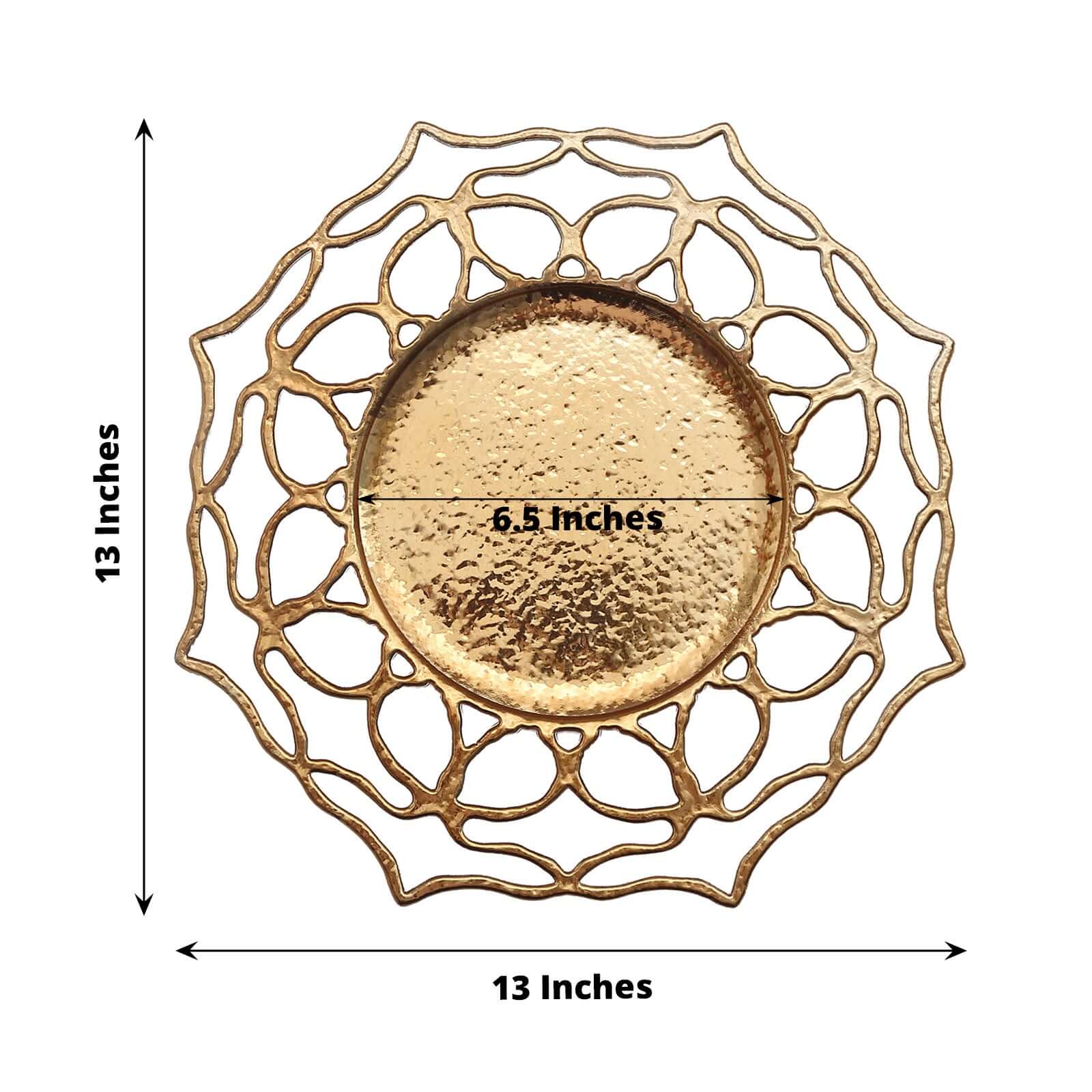 6-Pack Acrylic Round Charger Plates 13 in Gold with Floral Cutout Design, Hollow Flower Plastic Decorative Dinner Party Charger Tableware