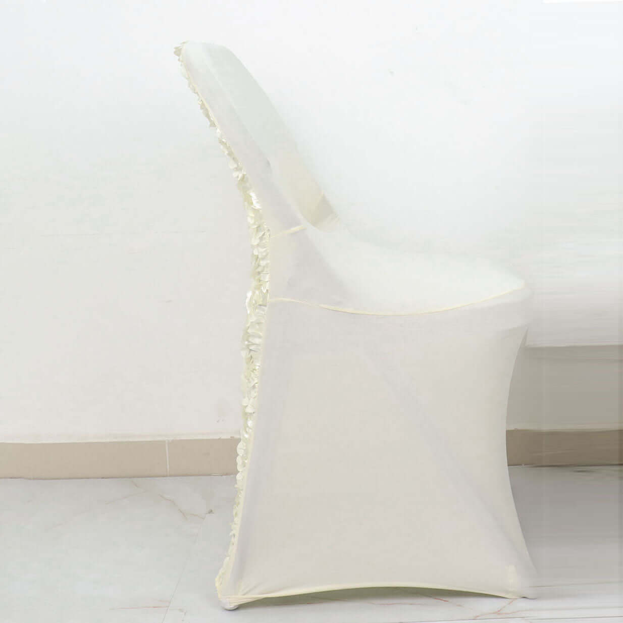 Spandex Chair Cover Ivory for Folding Chairs - Durable Stretch Fitted Slipcover with Satin Rosette Design