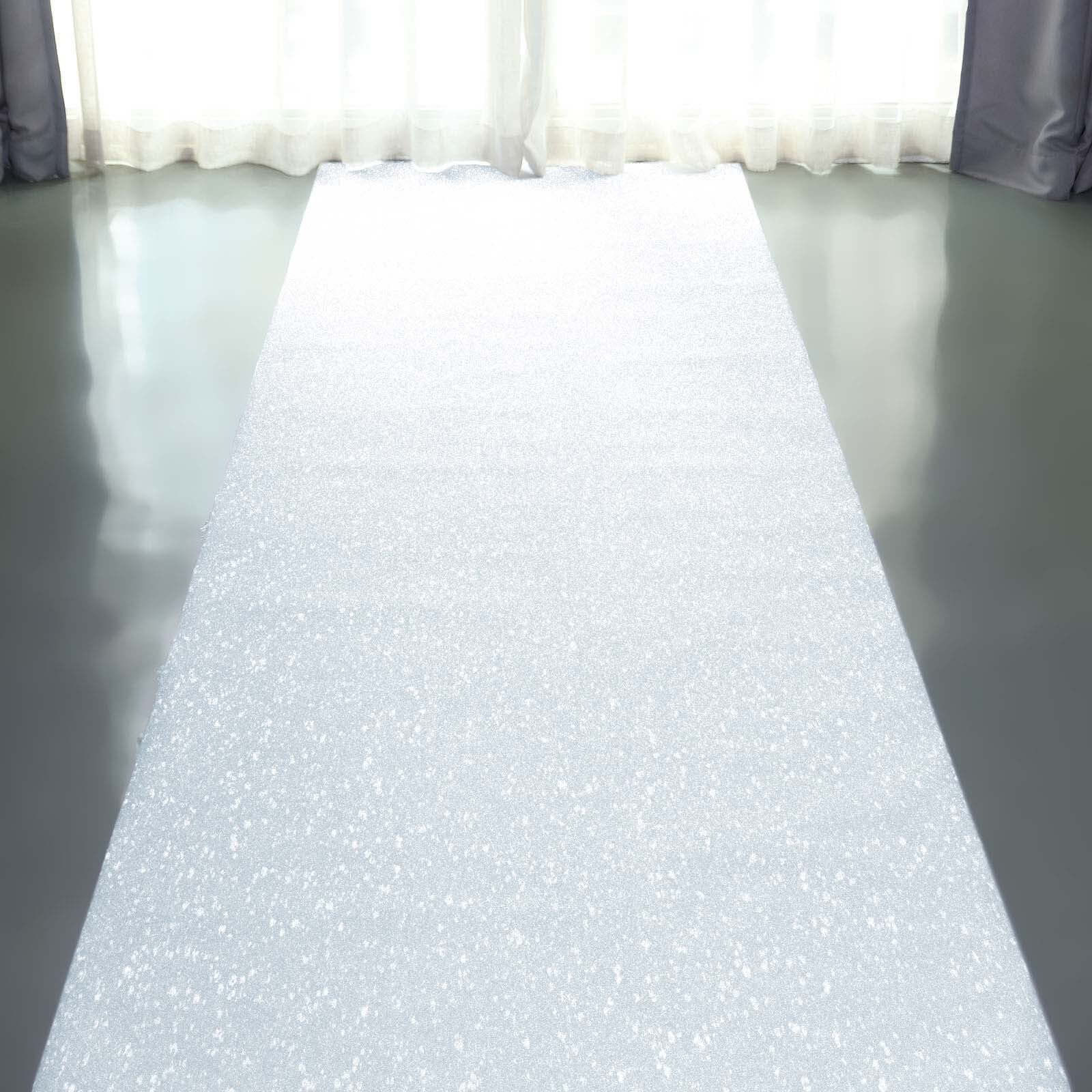 3ftx50ft White Sparkle Glitter Wedding Aisle Runner, Non-Woven Red Carpet Runner - Prom, Hollywood, Glam Parties