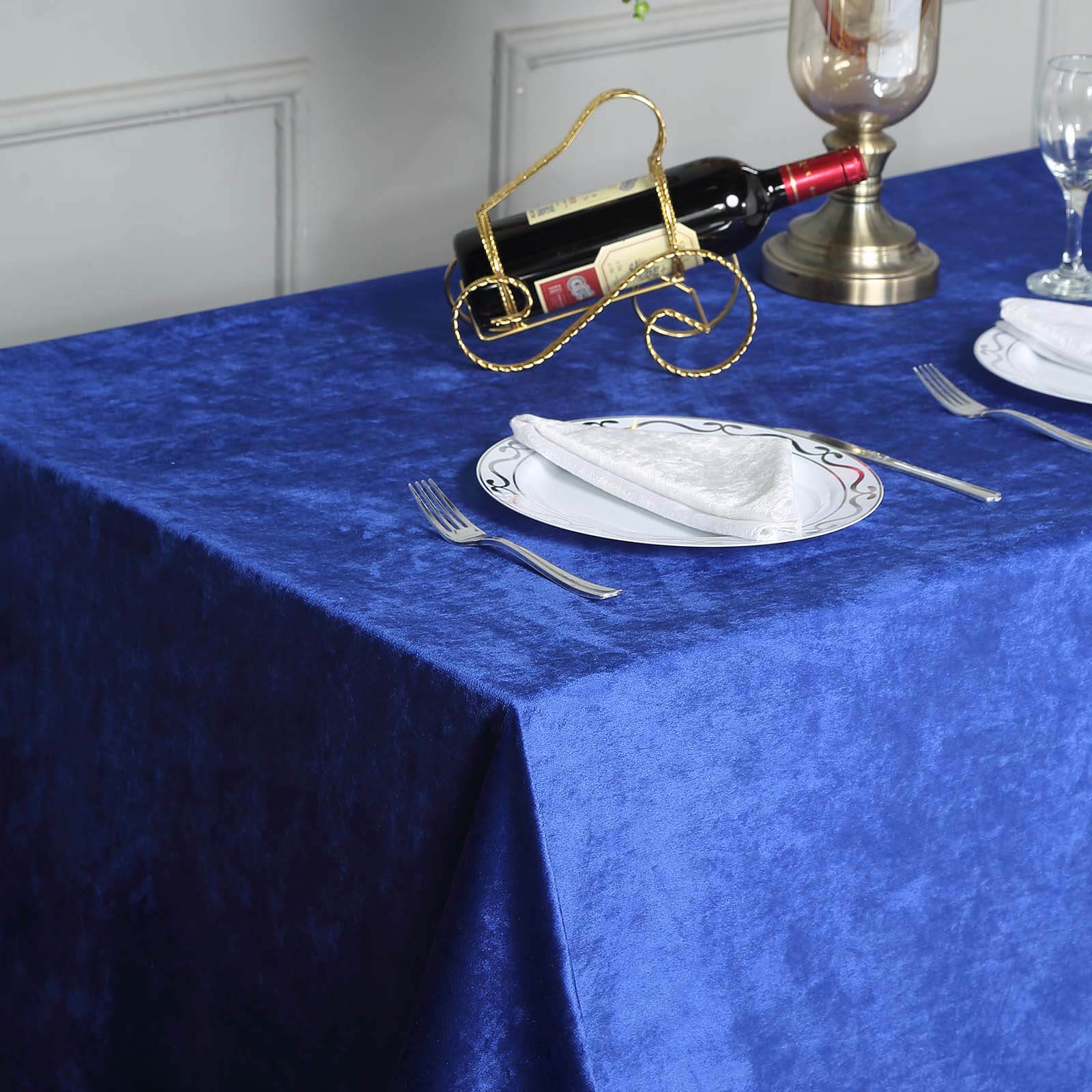 Premium Velvet 90x132 Rectangle Tablecloth Royal Blue - Reusable Soft & Seamless Table Cover