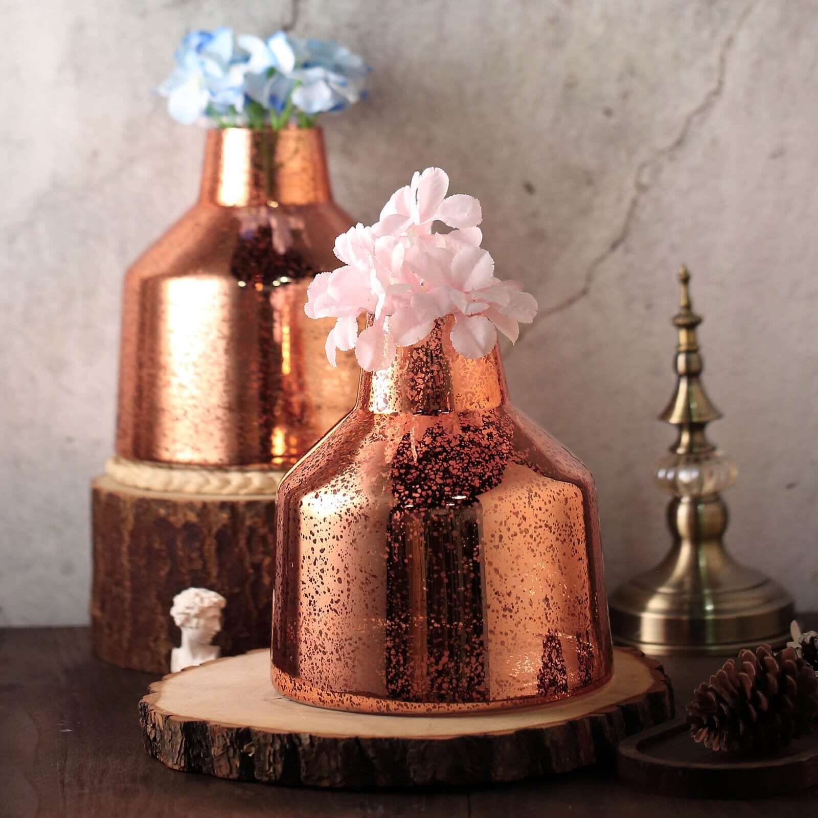 2-Pack Mercury Glass Vases Vessel Design Rose Gold - Stylish Flower Centerpieces for Events 8