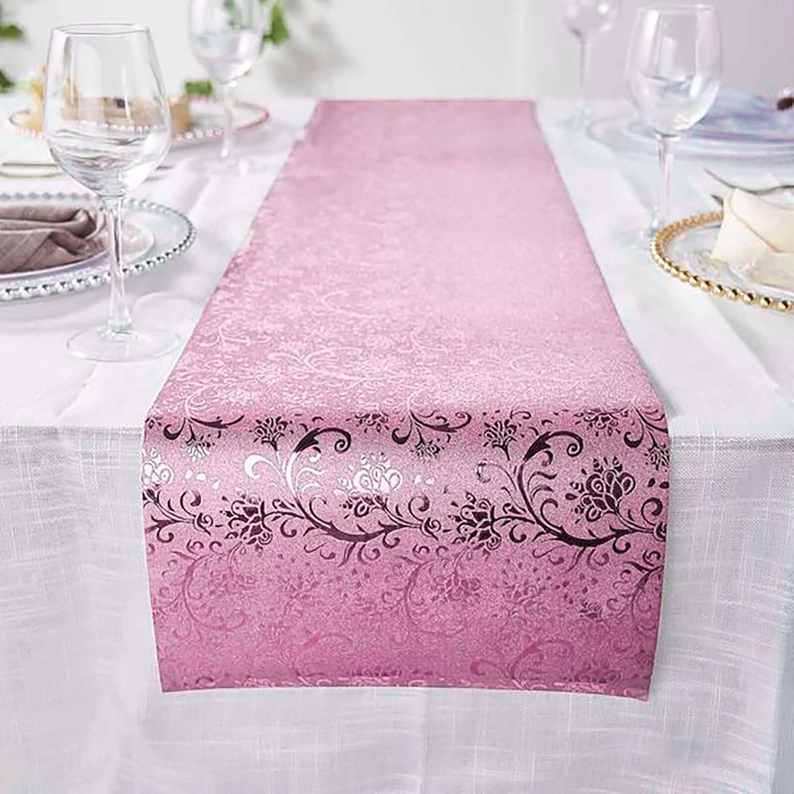 Glitter Paper 9ft Table Runner Roll Rose Gold Disposable Vintage Floral Vine Pattern Table Decor