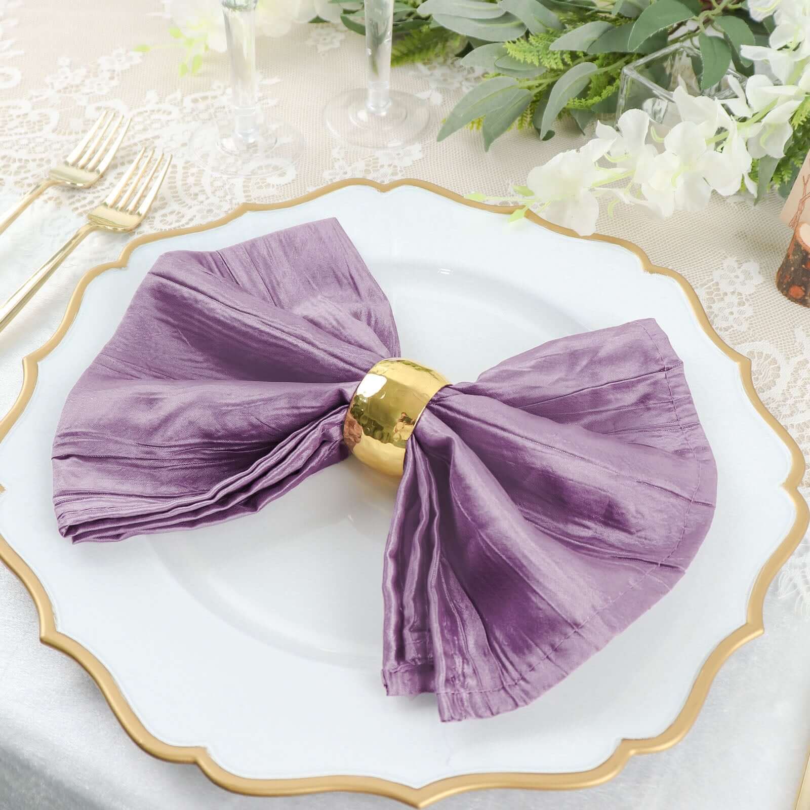 5 Pack Taffeta 20x20 Napkins Violet Amethyst - Accordion Crinkle Dinner Napkins