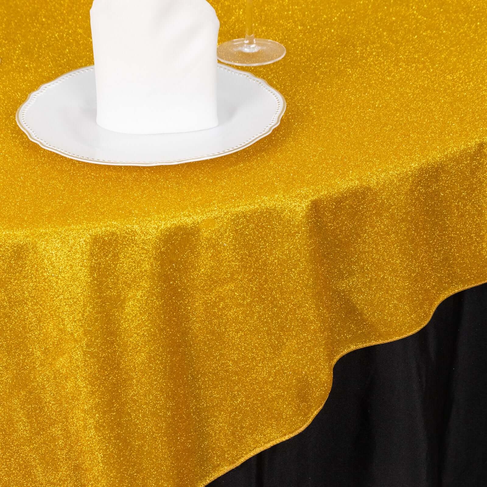 Polyester 72x72 Table Overlay Square Tablecloth Gold - Glitter Sparkle Design for Classy Celebrations