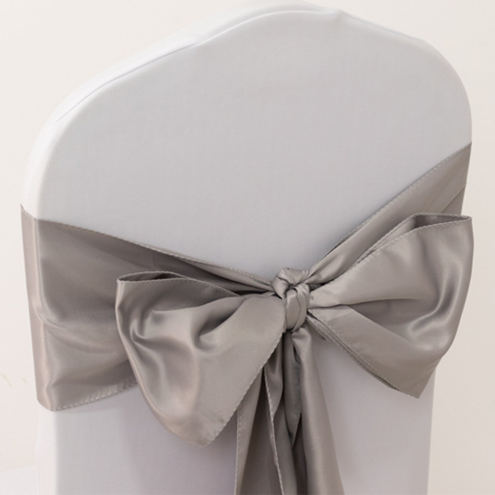 5 Pack Lamour Satin 6x106 Chair Sashes Silver - Stylish Reusable Decorative Bows