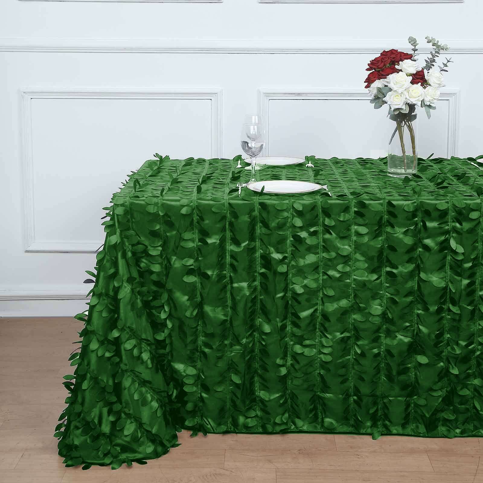 Taffeta 90x132 Rectangle Tablecloth Green | 3D Leaf Petal Design Seamless Table Cover