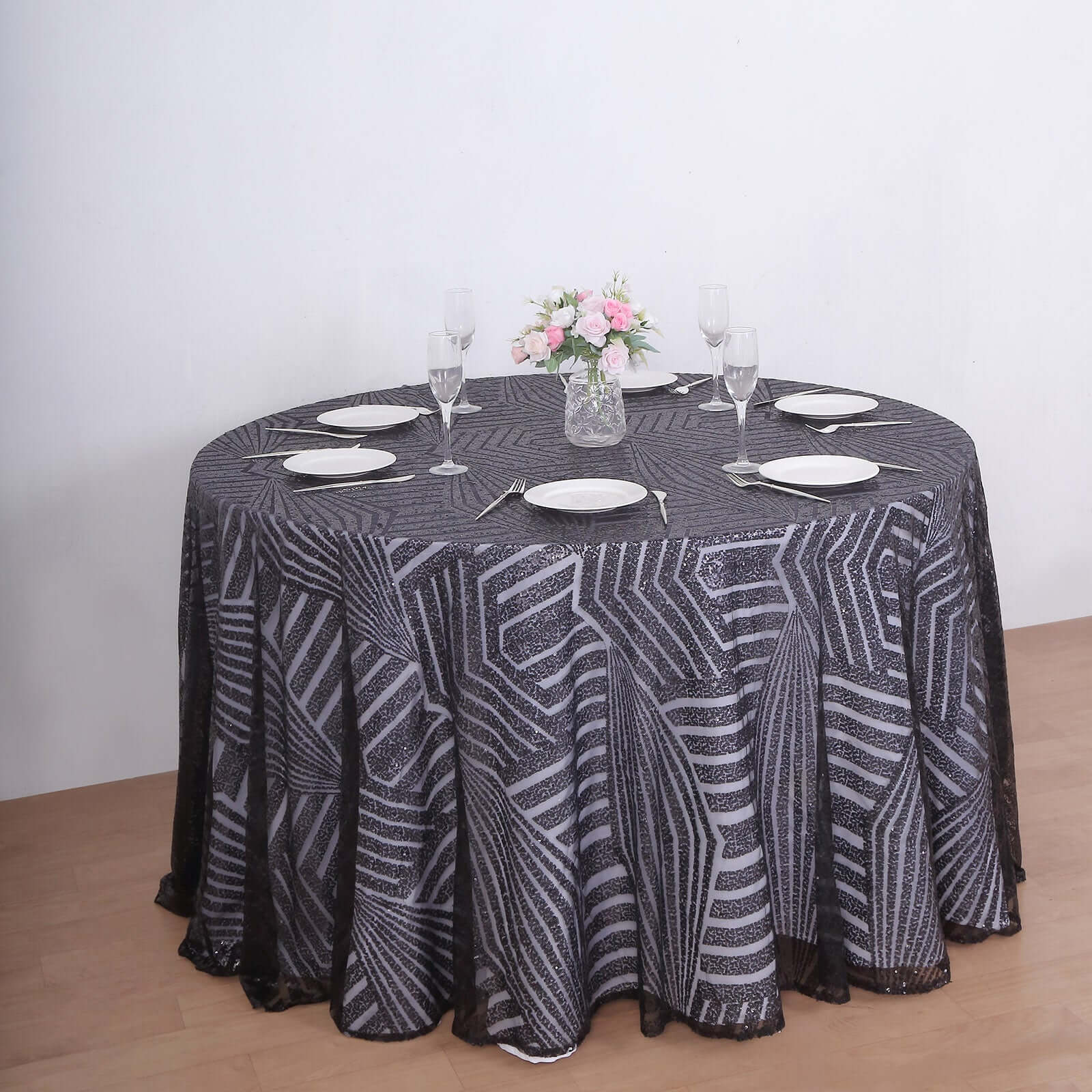 Sequin 120 Round Tablecloth Black - Seamless Diamond Glitz Table Cover