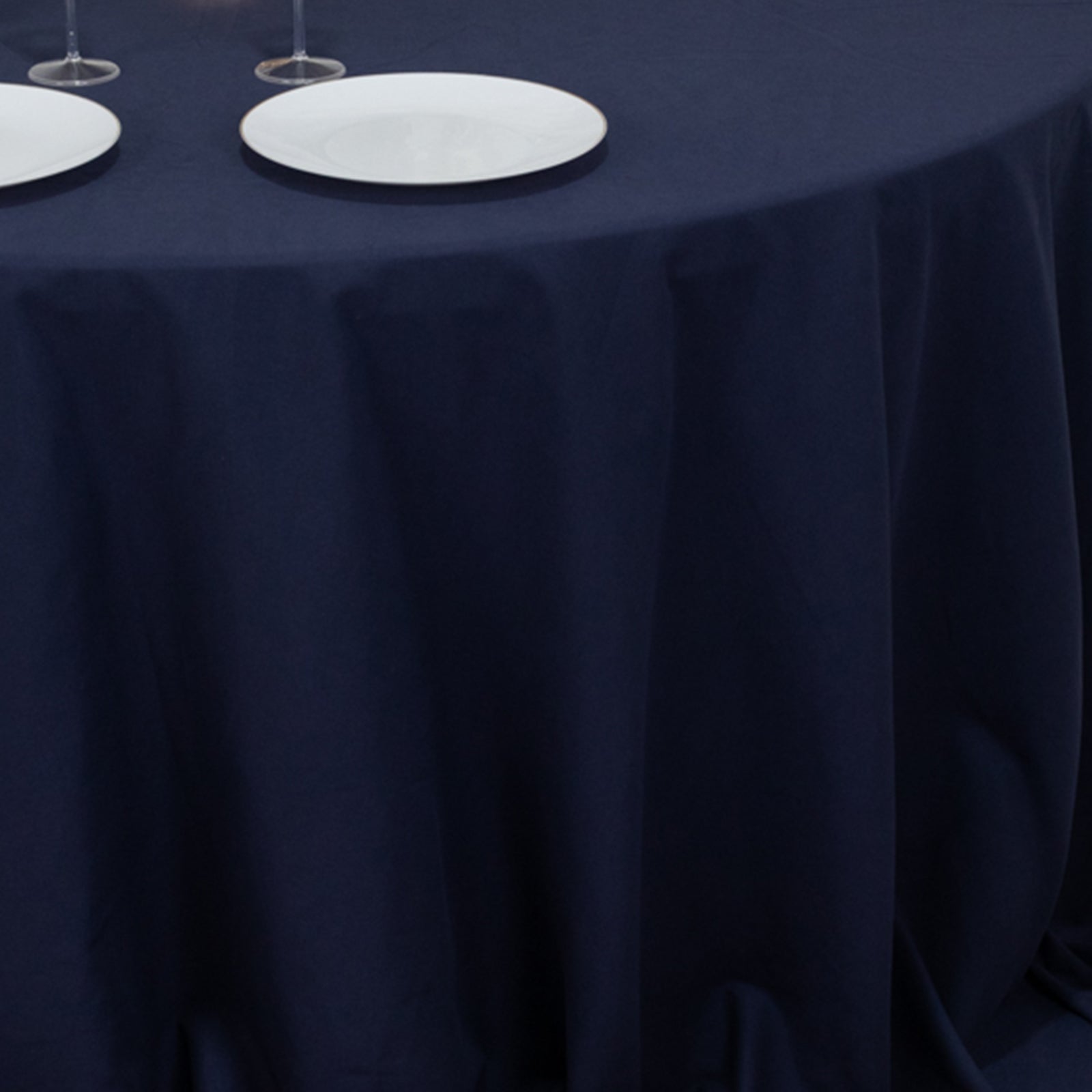 Cotton Blend 132 Round Tablecloth Navy Blue - Seamless Wrinkle-Resistant Table Cover