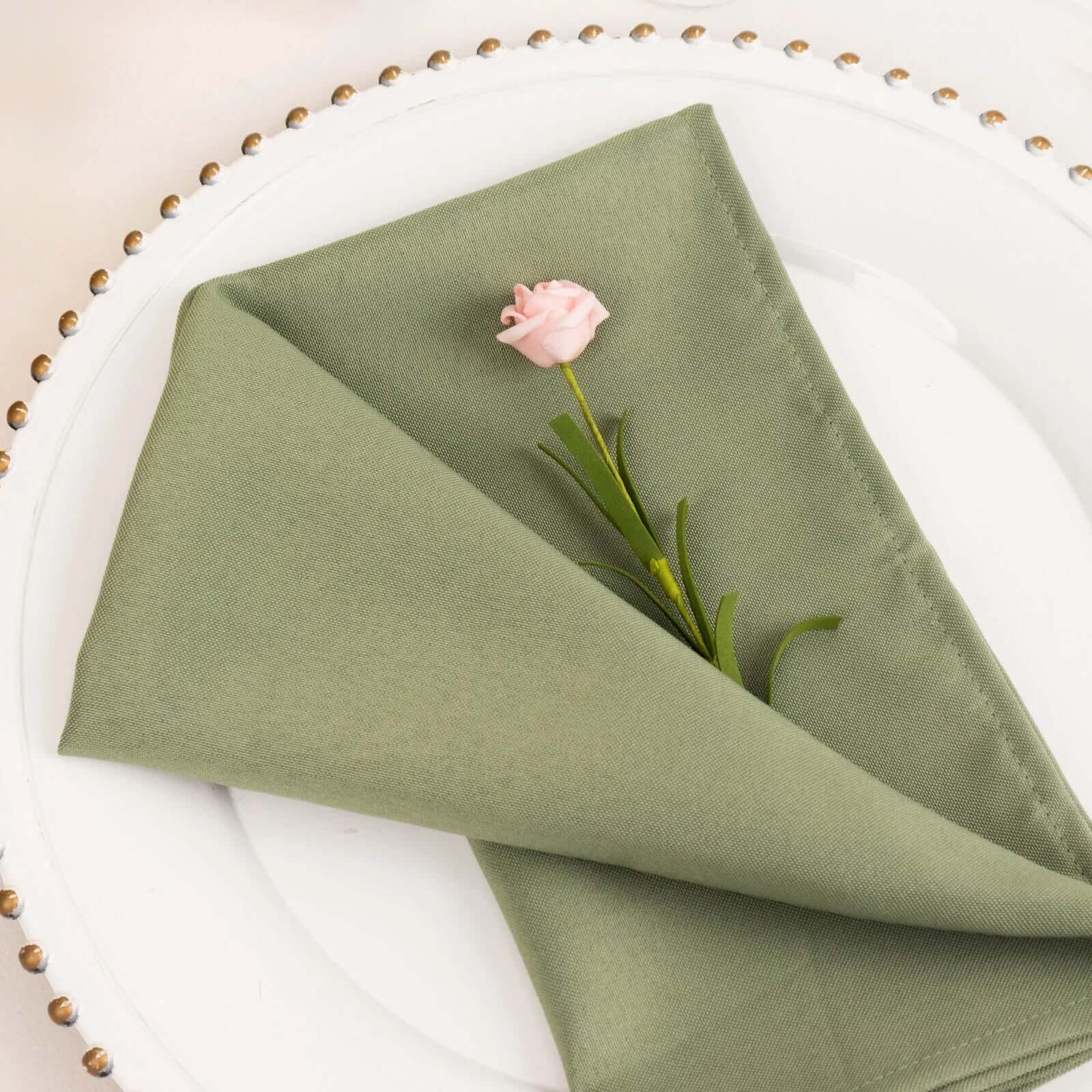 5 Pack Premium Polyester 20x20 Napkins Dusty Sage Green - Wrinkle-Resistant & Durable Dinner Napkins