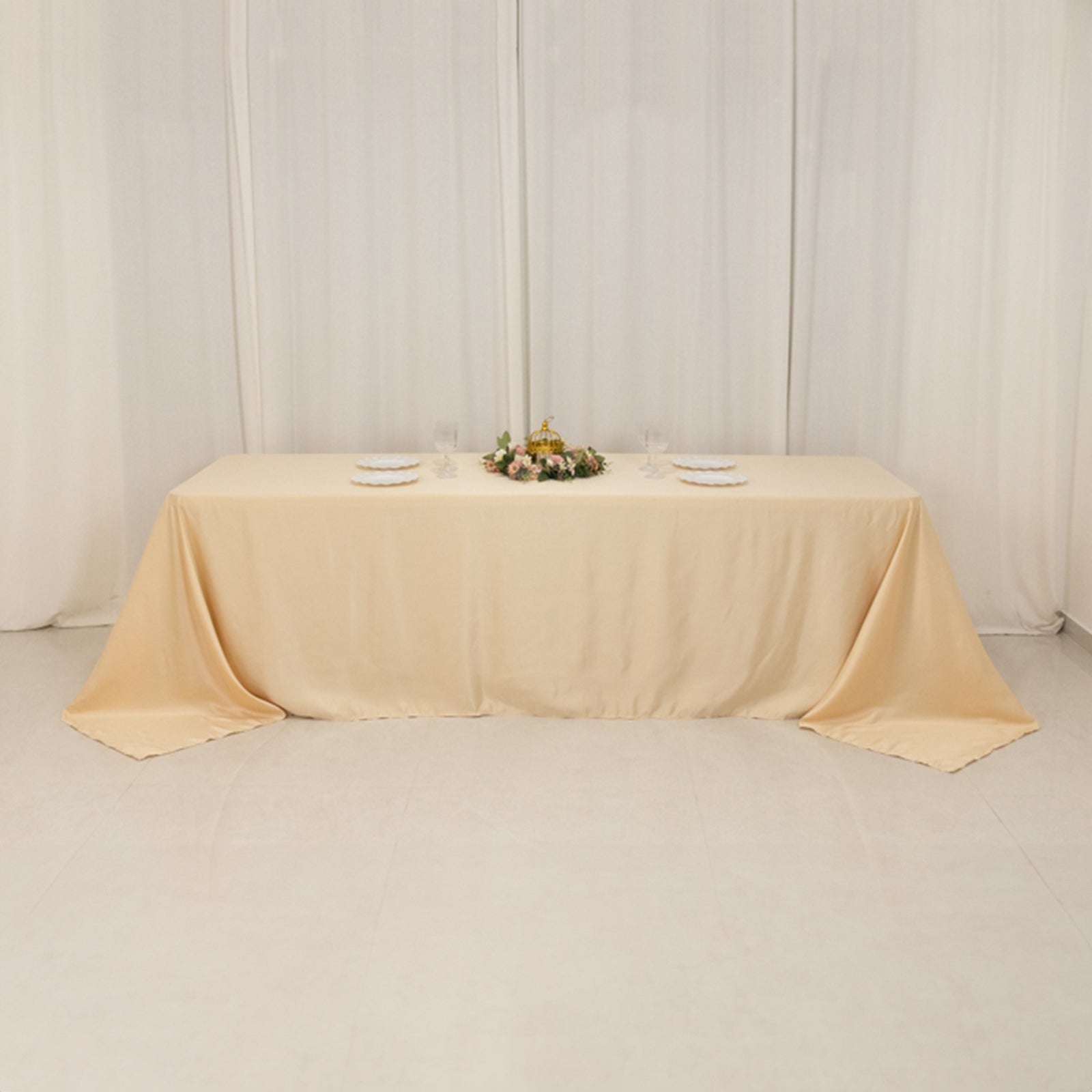 Lamour Satin 90x156 Rectangle Tablecloth Beige - Luxurious, Soft Seamless Table Cover