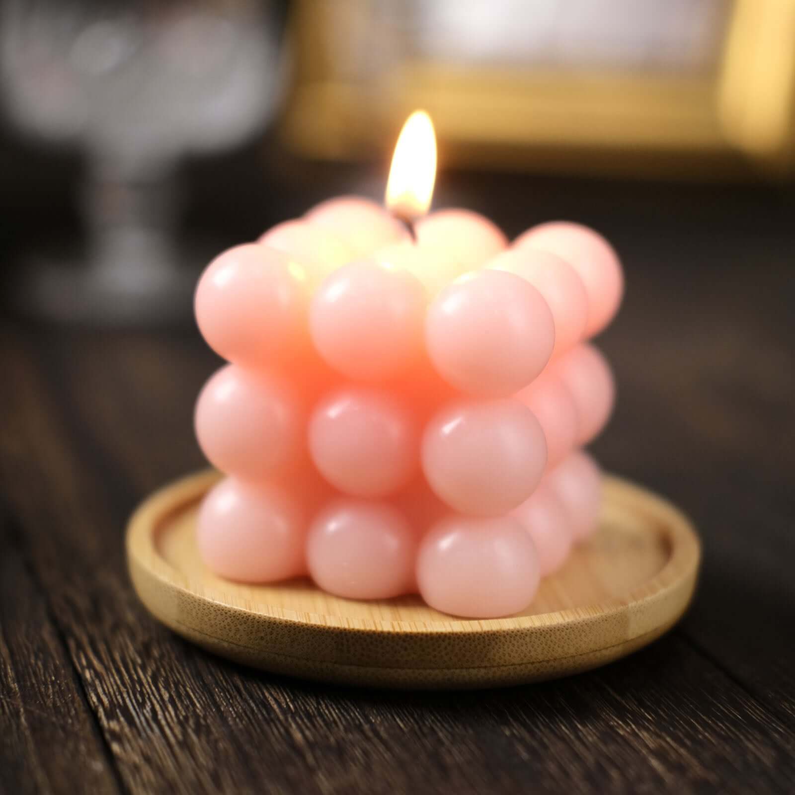 2-Pack Decorative Paraffin Wax Candles Bubble Cube Design Blush - Unscented Long Burning Pillar Candle Set 2