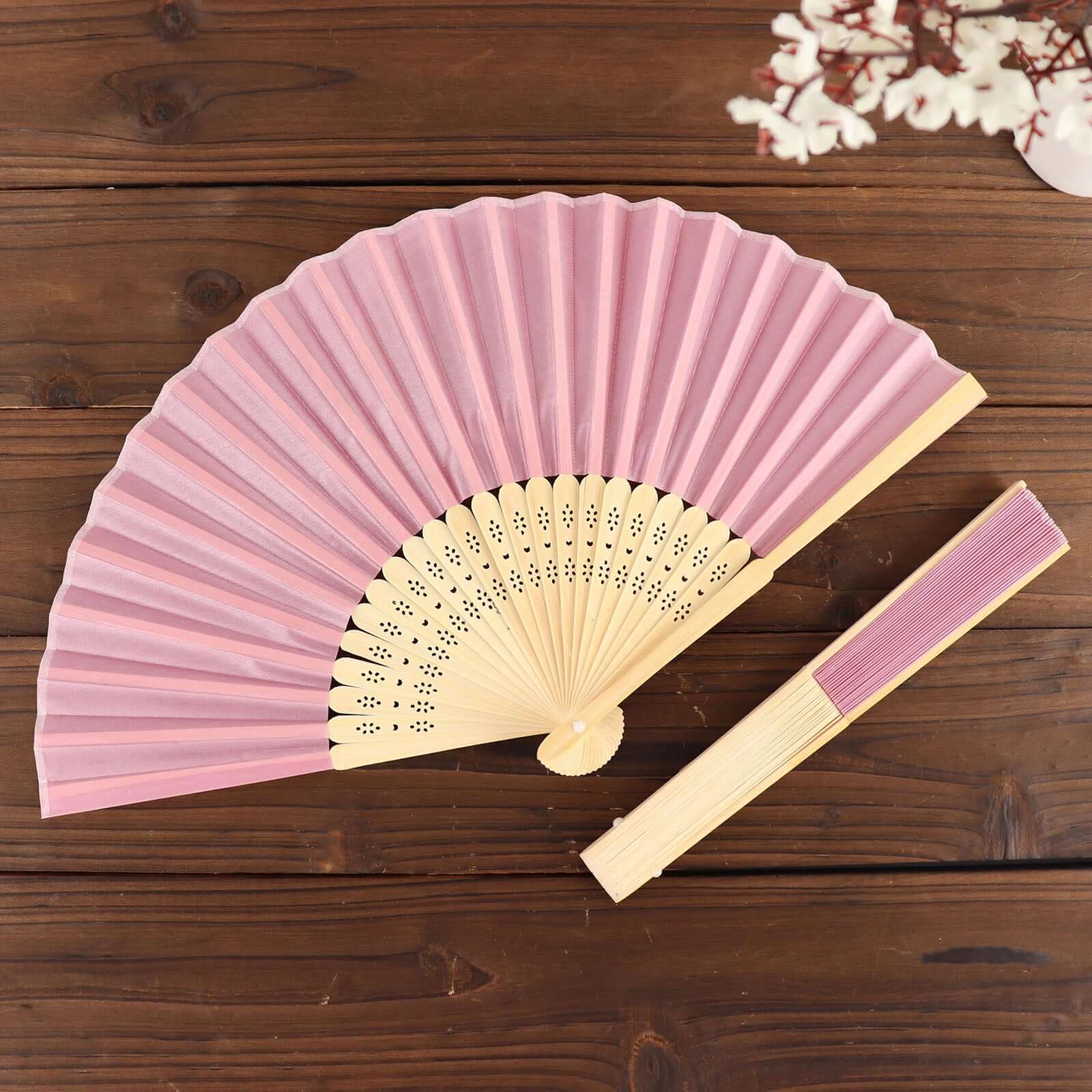 5 Pack Dusty Rose Asian Silk Folding Fans Party Favors, Oriental Folding Fan Favors