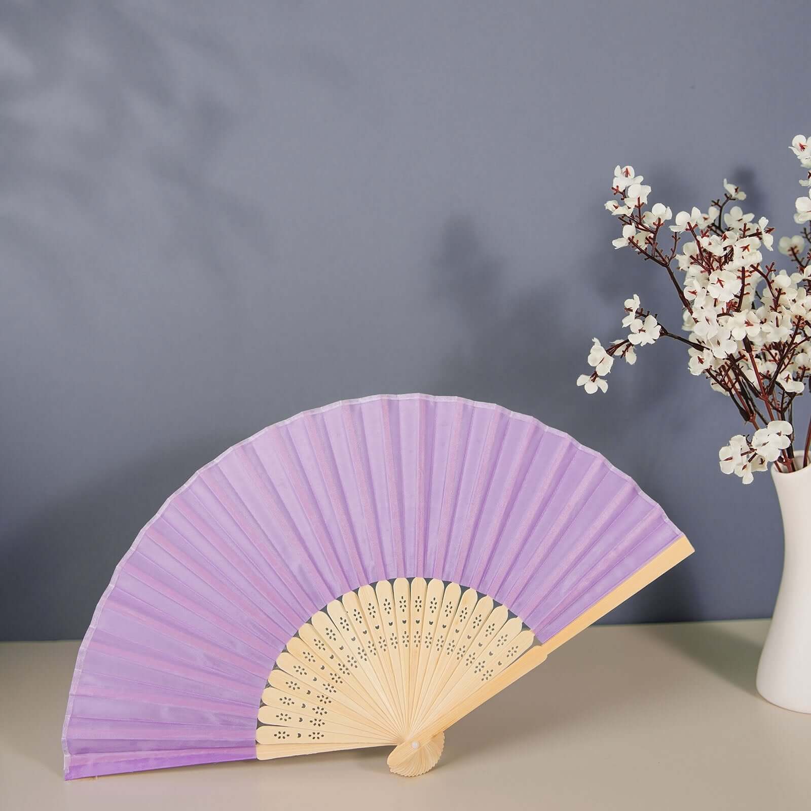 5 Pack Lavender Lilac Asian Silk Folding Fans Party Favors, Oriental Folding Fan Favors