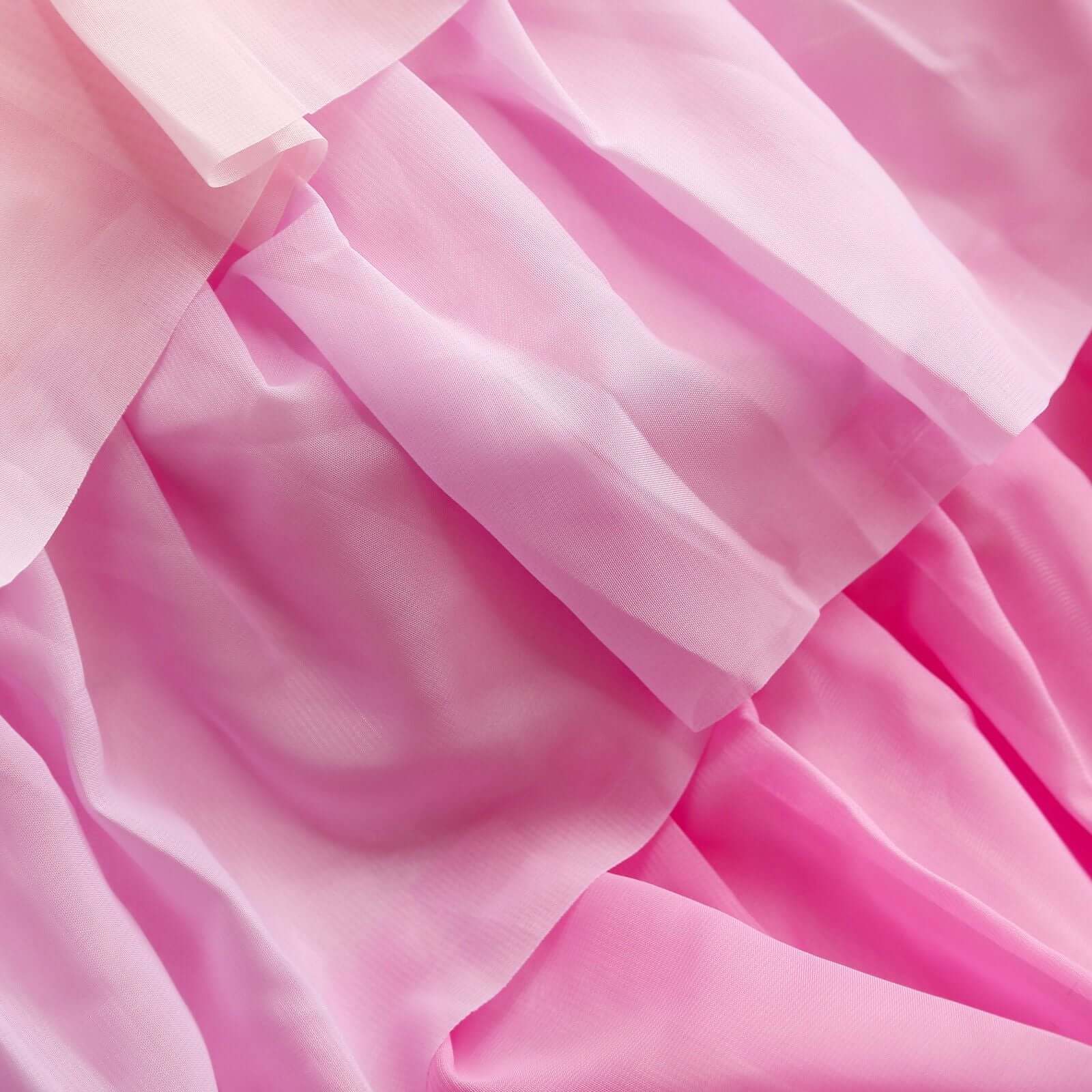 Chiffon 14ft Table Skirt Gradient Pink - Stylish 5-Tier Ombre Ruffled Tutu Table Cover with Satin Backing for Weddings & Celebrations