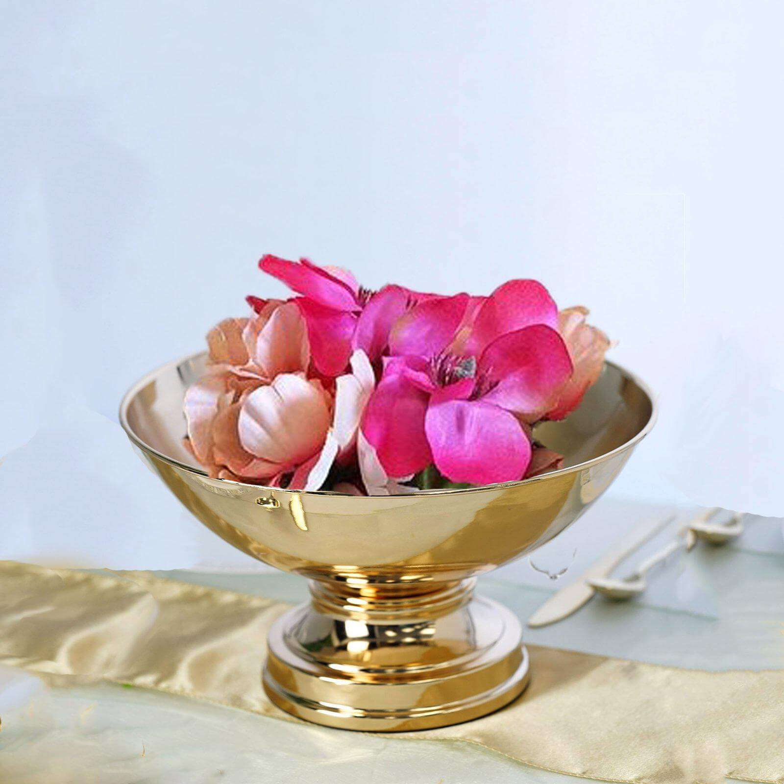 Metal Pedestal Flower Pot Round Design Gold - Floating Candle Bowl and Display Dish 12