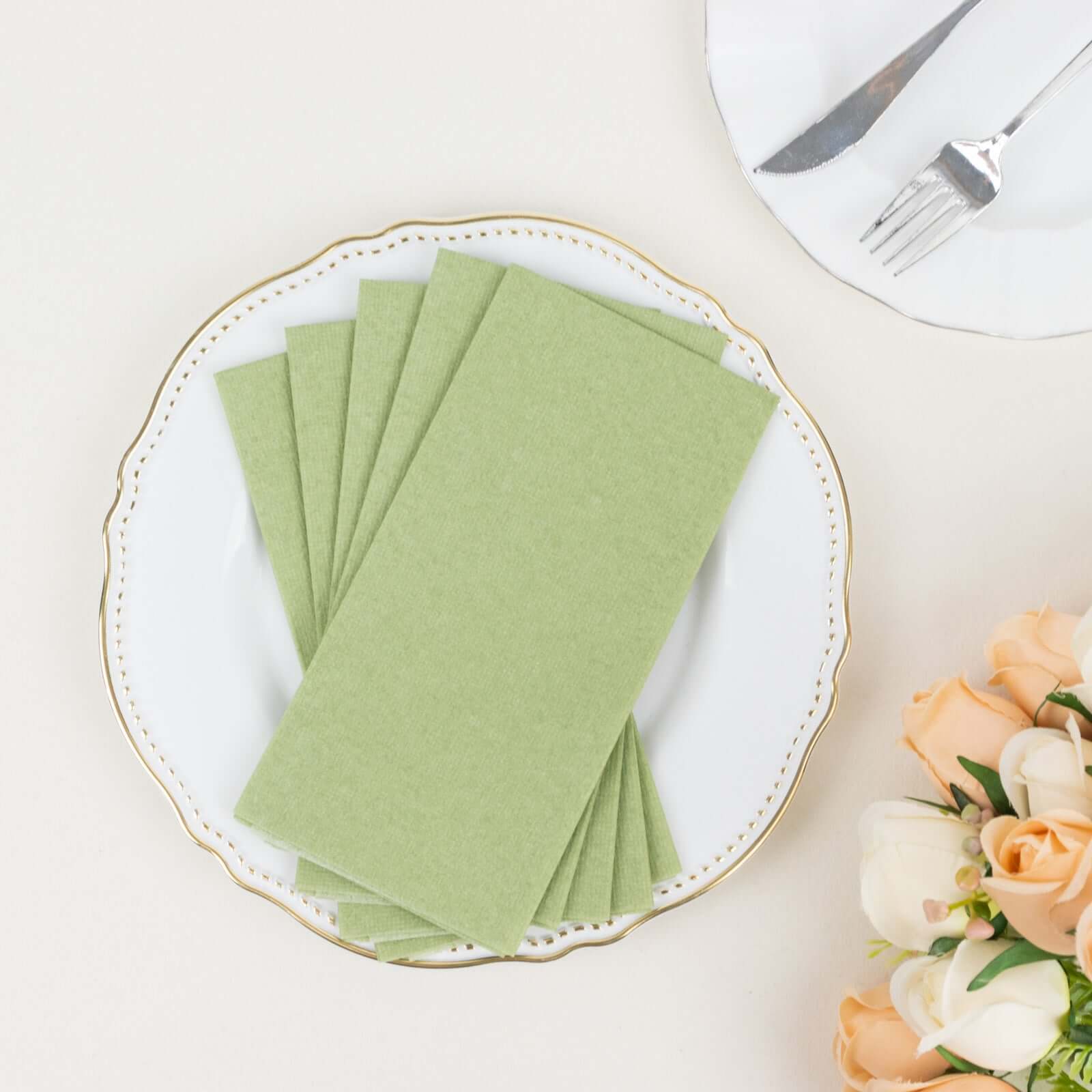 20-Pack Paper Linen-Like Napkins Sage Green - Disposable Hygienic Airlaid Guest Towels 8.5x4