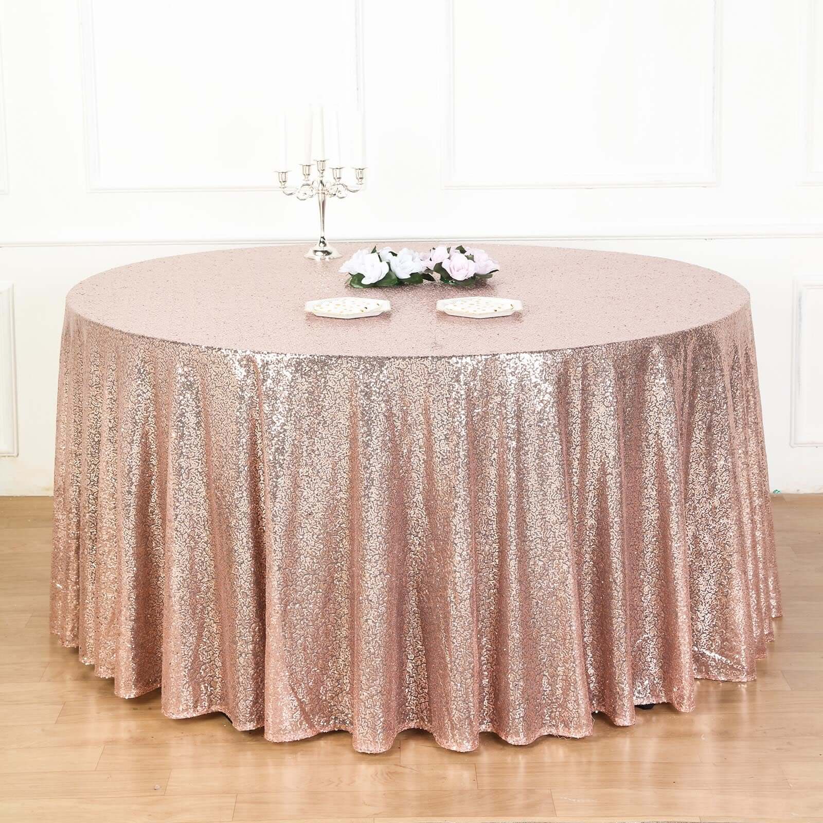 Sequin 132 Round Tablecloth Rose Gold - Seamless Dazzling Table Cover